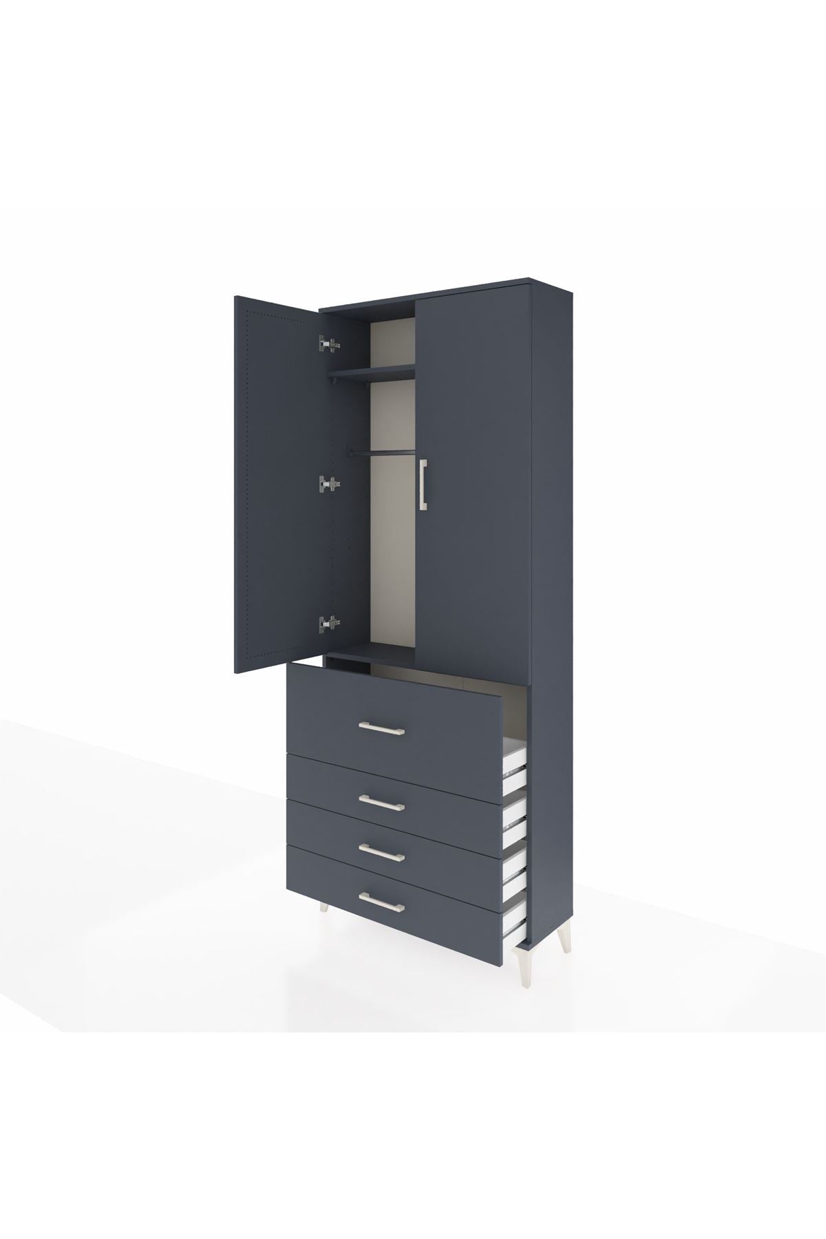 Arges Dolap 2 Raflı 4 Çekmeceli Tek Askılı 88x30x221 - S30M088V5A