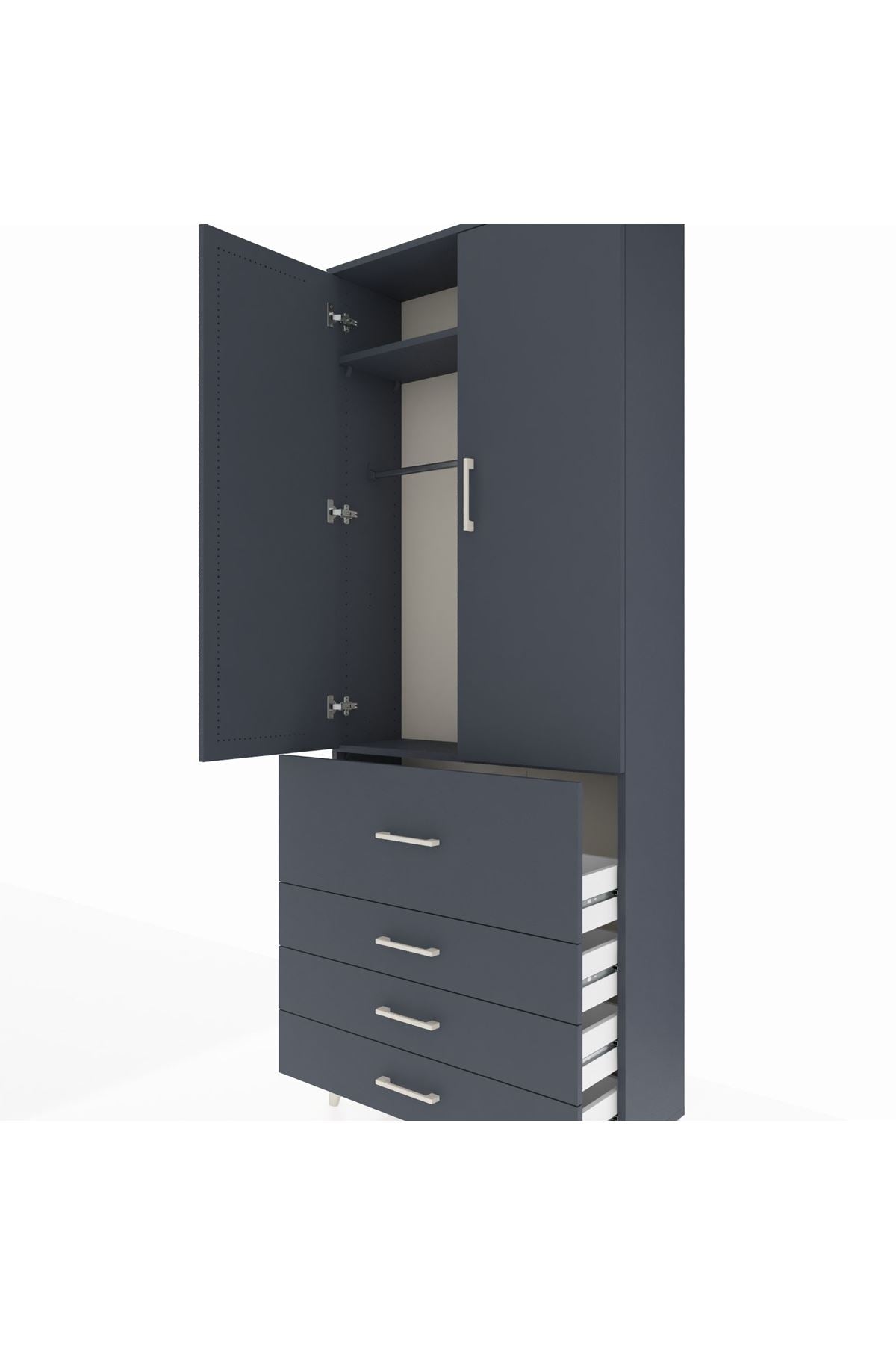 Arges Dolap 2 Raflı 4 Çekmeceli Tek Askılı 88x30x221 - S30M088V5A