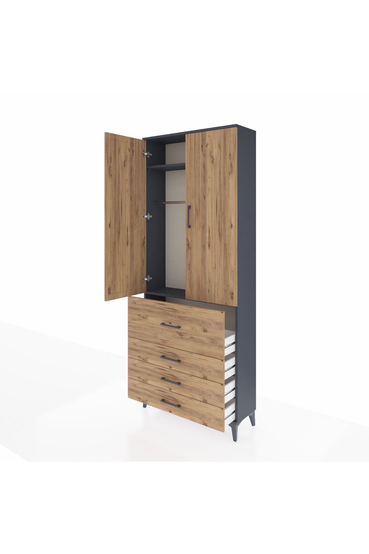 Arges Dolap 2 Raflı 4 Çekmeceli Tek Askılı 88x30x221 - S30M088V6A