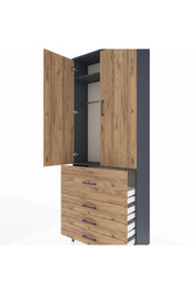 Arges Dolap 2 Raflı 4 Çekmeceli Tek Askılı 88x30x221 - S30M088V6A