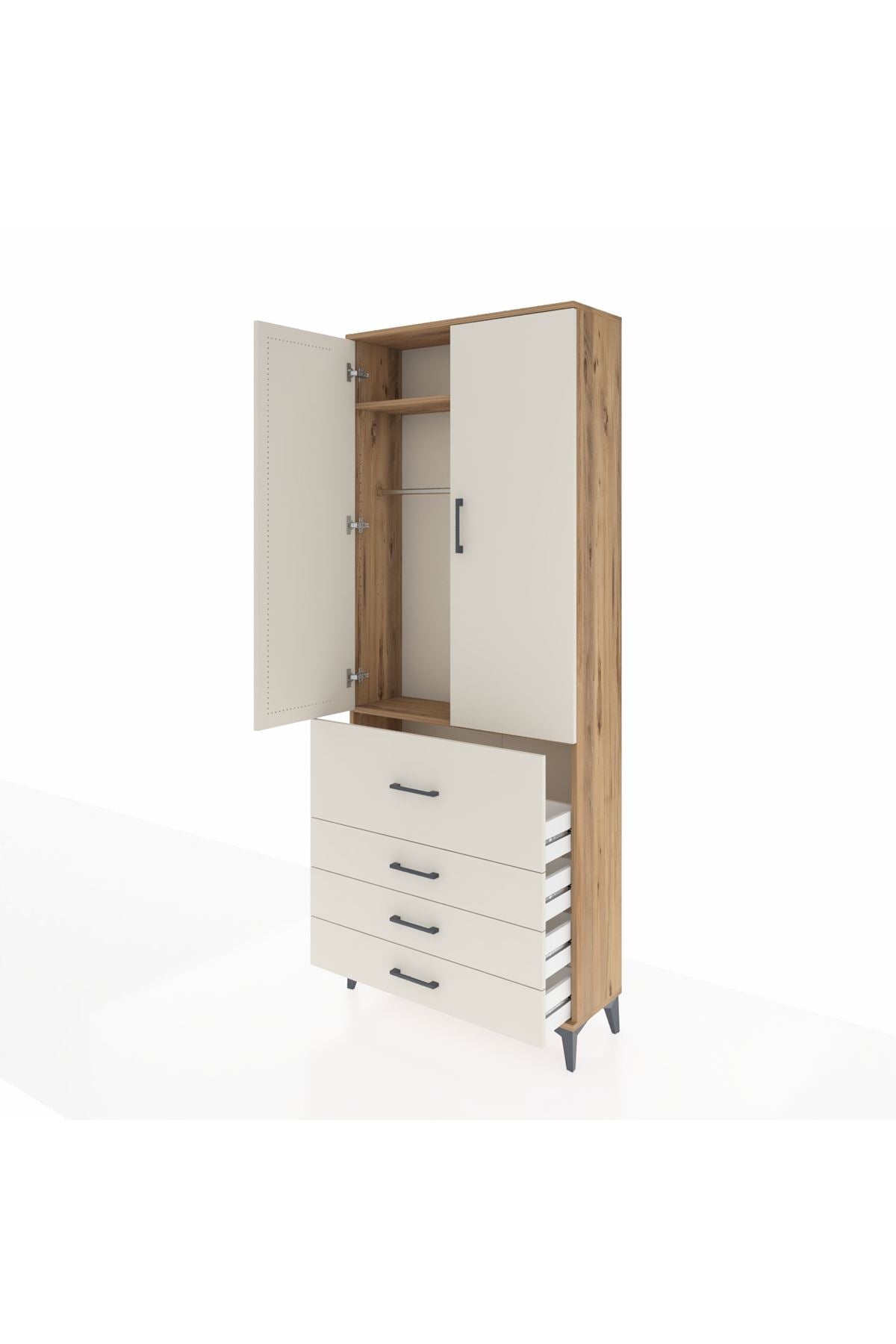 Arges Dolap 2 Raflı 4 Çekmeceli Tek Askılı 88x30x221 - S30M088V7A