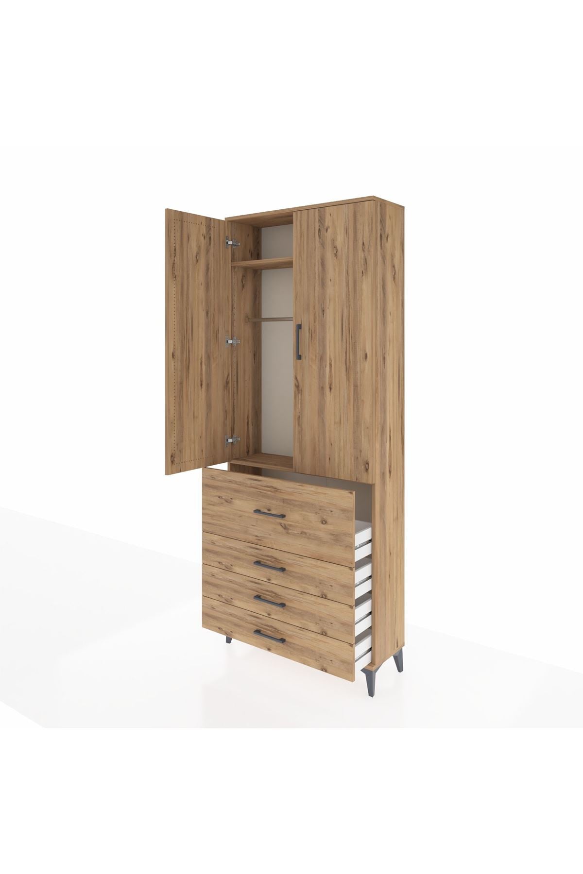 Arges Dolap 2 Raflı 4 Çekmeceli Tek Askılı 88x30x221 - S30M088V9A