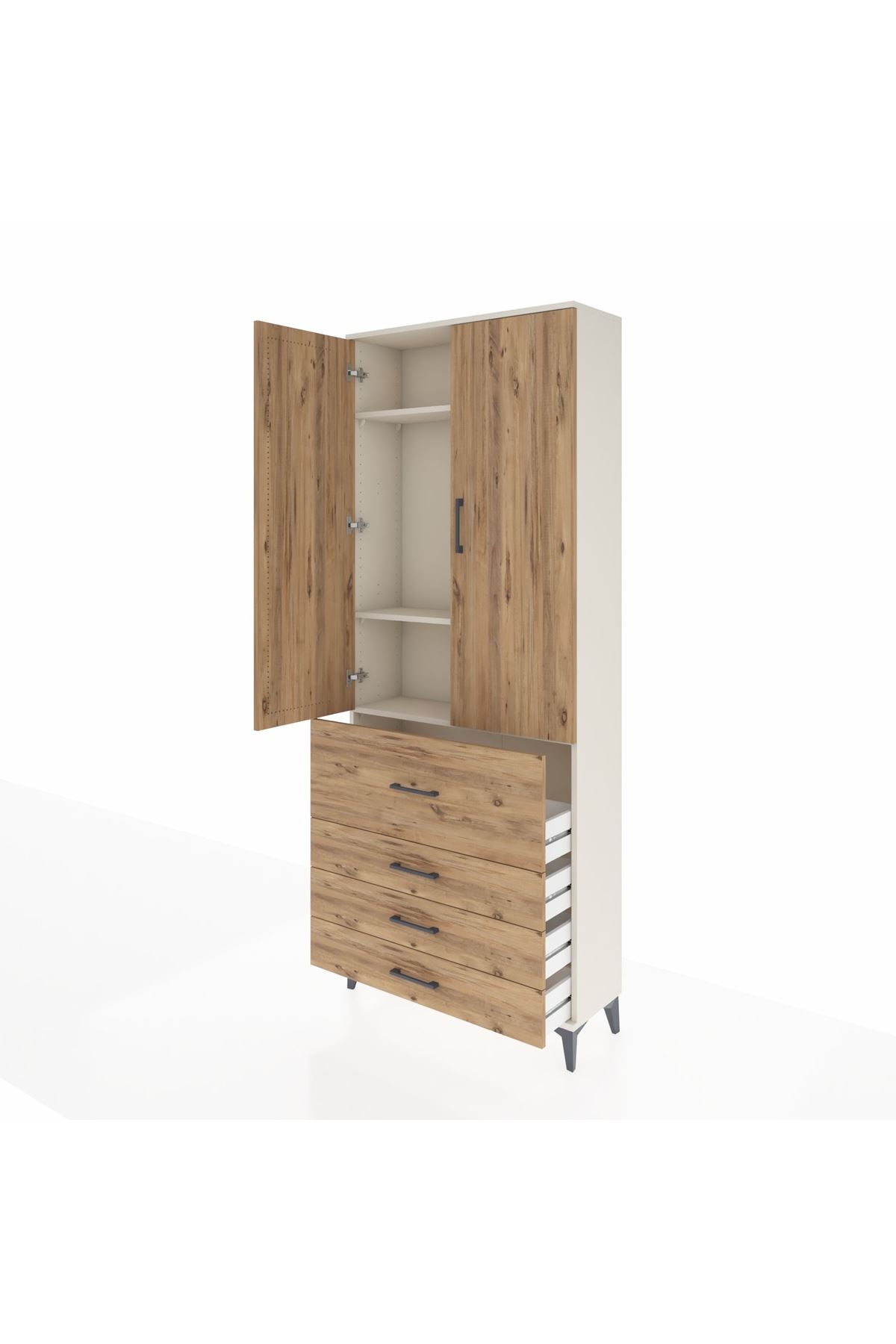 Arges Dolap 3 Raflı 4 Çekmeceli 2 Kapaklı 88x30x221 - S30M089V3A