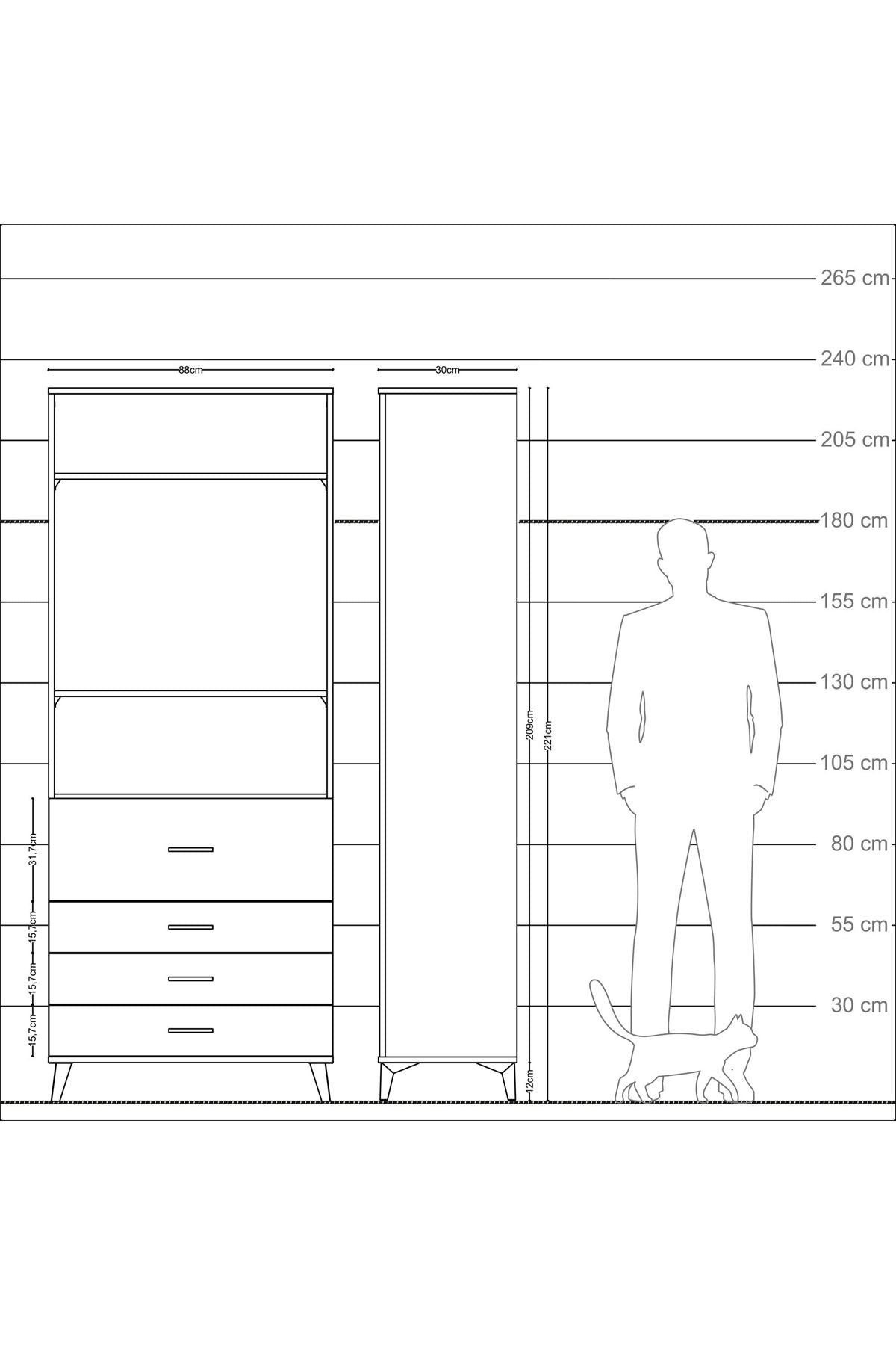 Arges Dolap 3 Raflı 4 Çekmeceli 88x30x221 - S30M090V9A