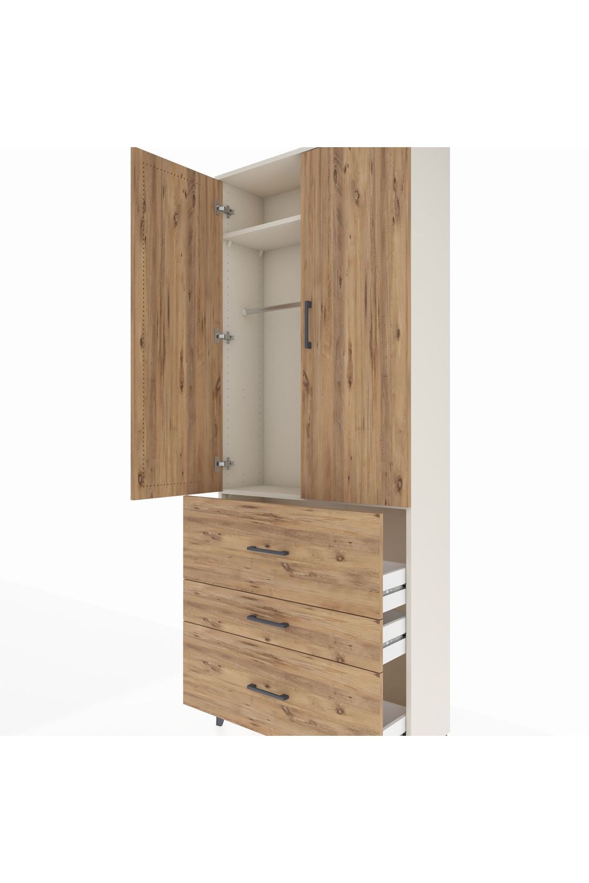 Arges Dolap 2 Raflı 3 Çekmeceli Tek Askılı 88x30x221 - S30M091V3A