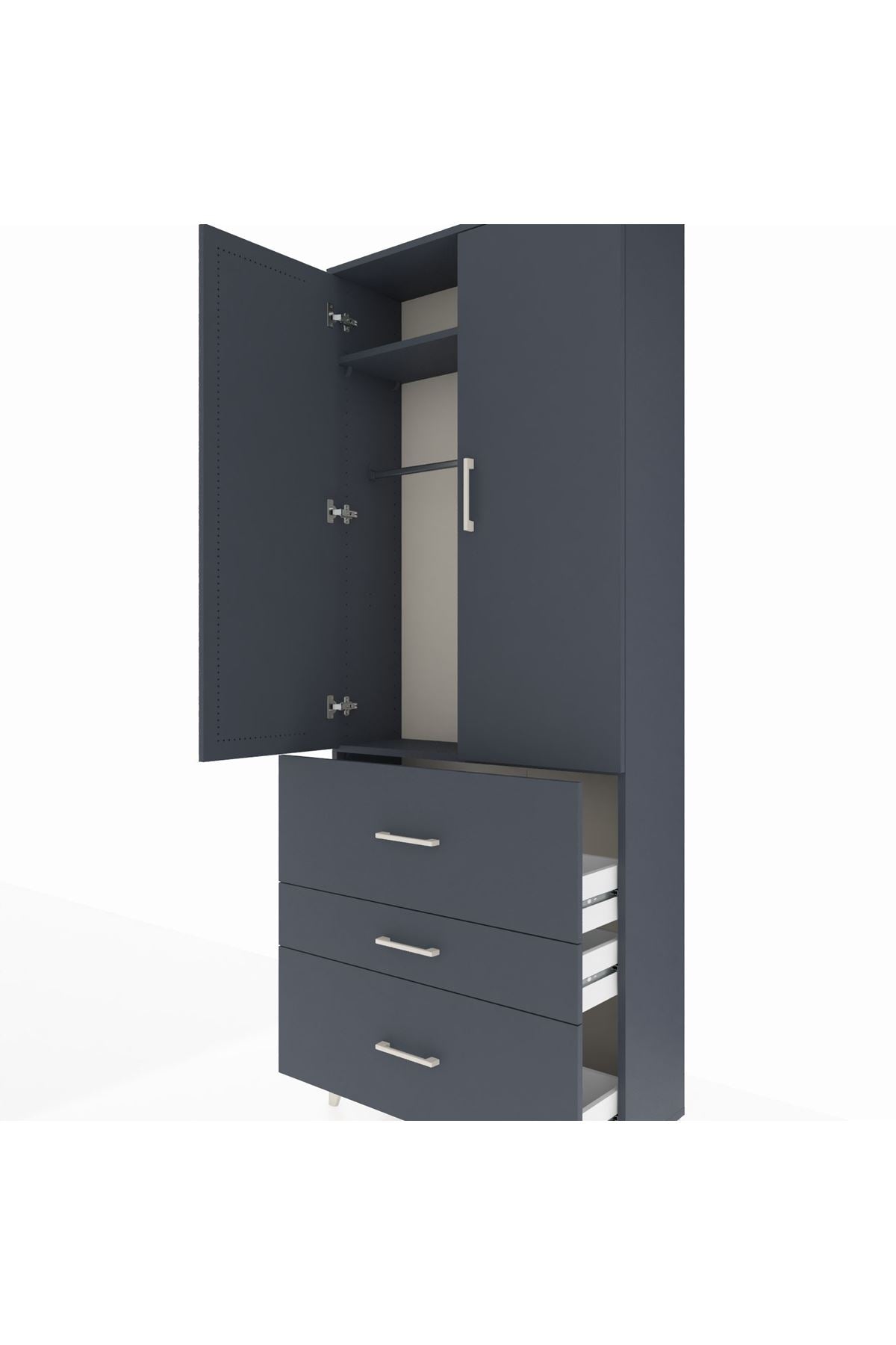 Arges Dolap 2 Raflı 3 Çekmeceli Tek Askılı 88x30x221 - S30M091V5A