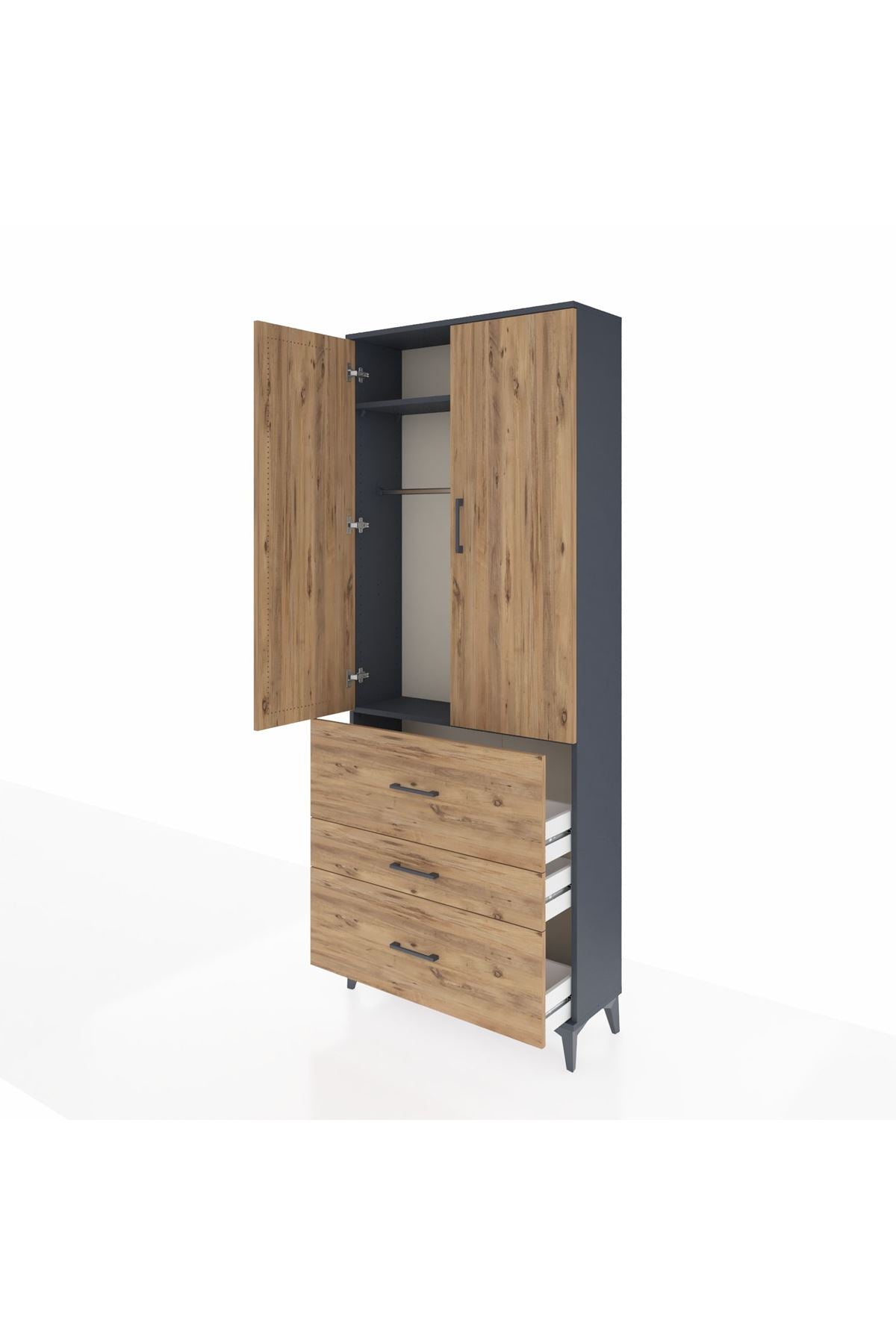 Arges Dolap 2 Raflı 3 Çekmeceli Tek Askılı 88x30x221 - S30M091V6A