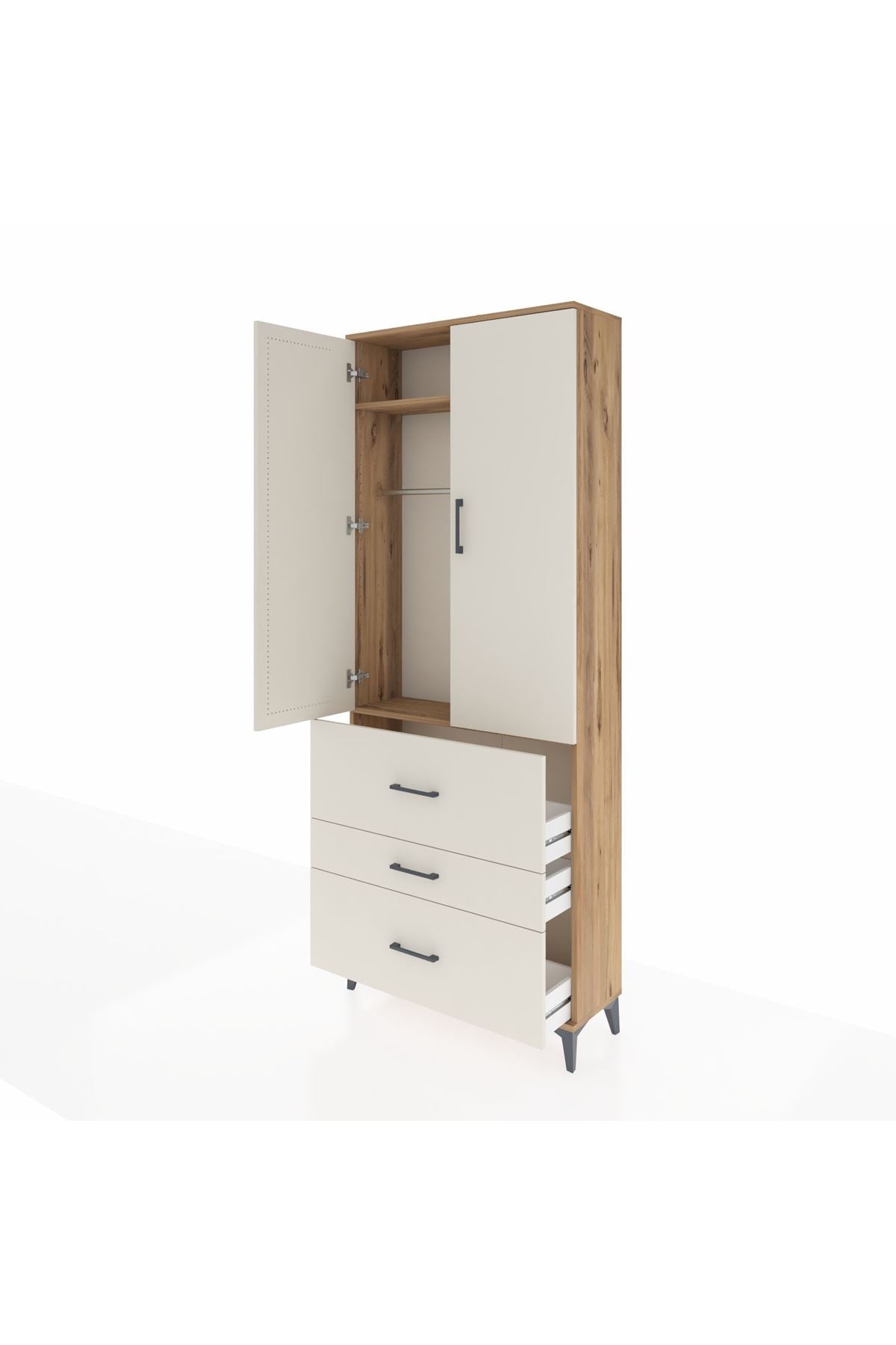 Arges Dolap 2 Raflı 3 Çekmeceli Tek Askılı 88x30x221 - S30M091V7A