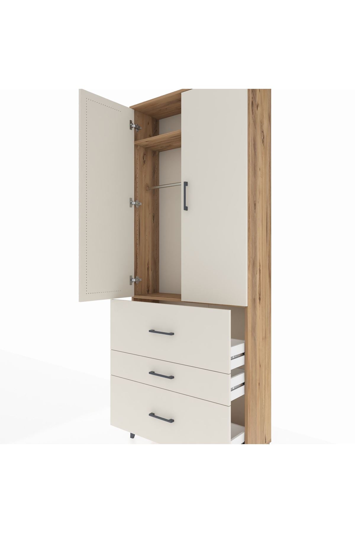 Arges Dolap 2 Raflı 3 Çekmeceli Tek Askılı 88x30x221 - S30M091V7A