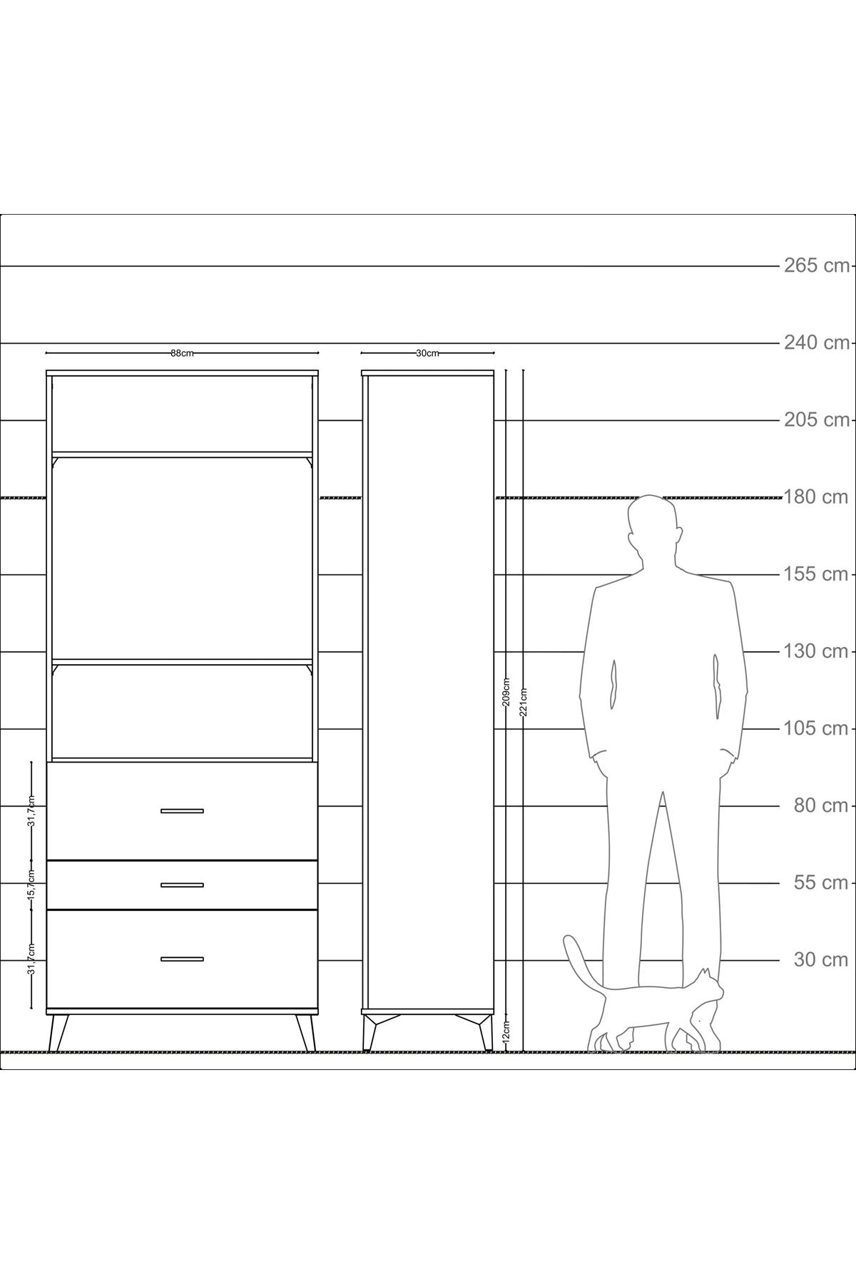 Arges Dolap 3 Raflı 3 Çekmeceli 88x30x221 - S30M093V5A