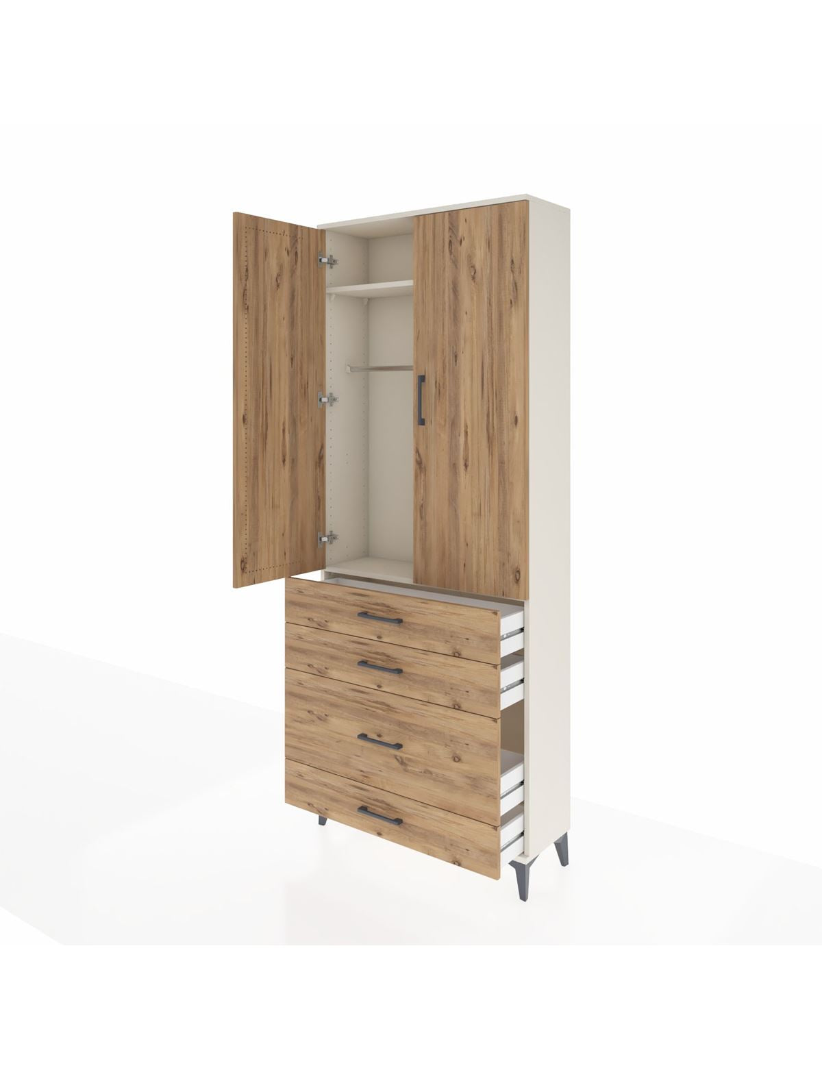 Arges Dolap 2 Raflı 4 Çekmeceli Tek Askılı 88x30x221 - S30M094V3A