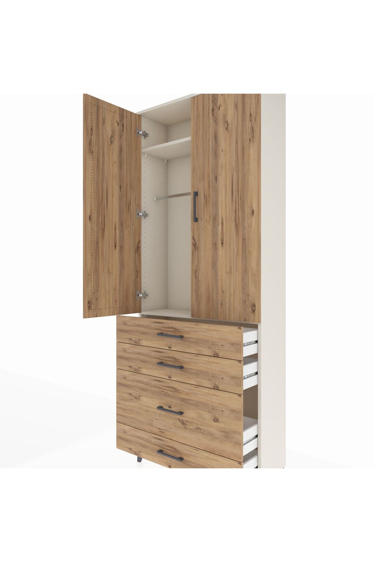 Arges Dolap 2 Raflı 4 Çekmeceli Tek Askılı 88x30x221 - S30M094V3A