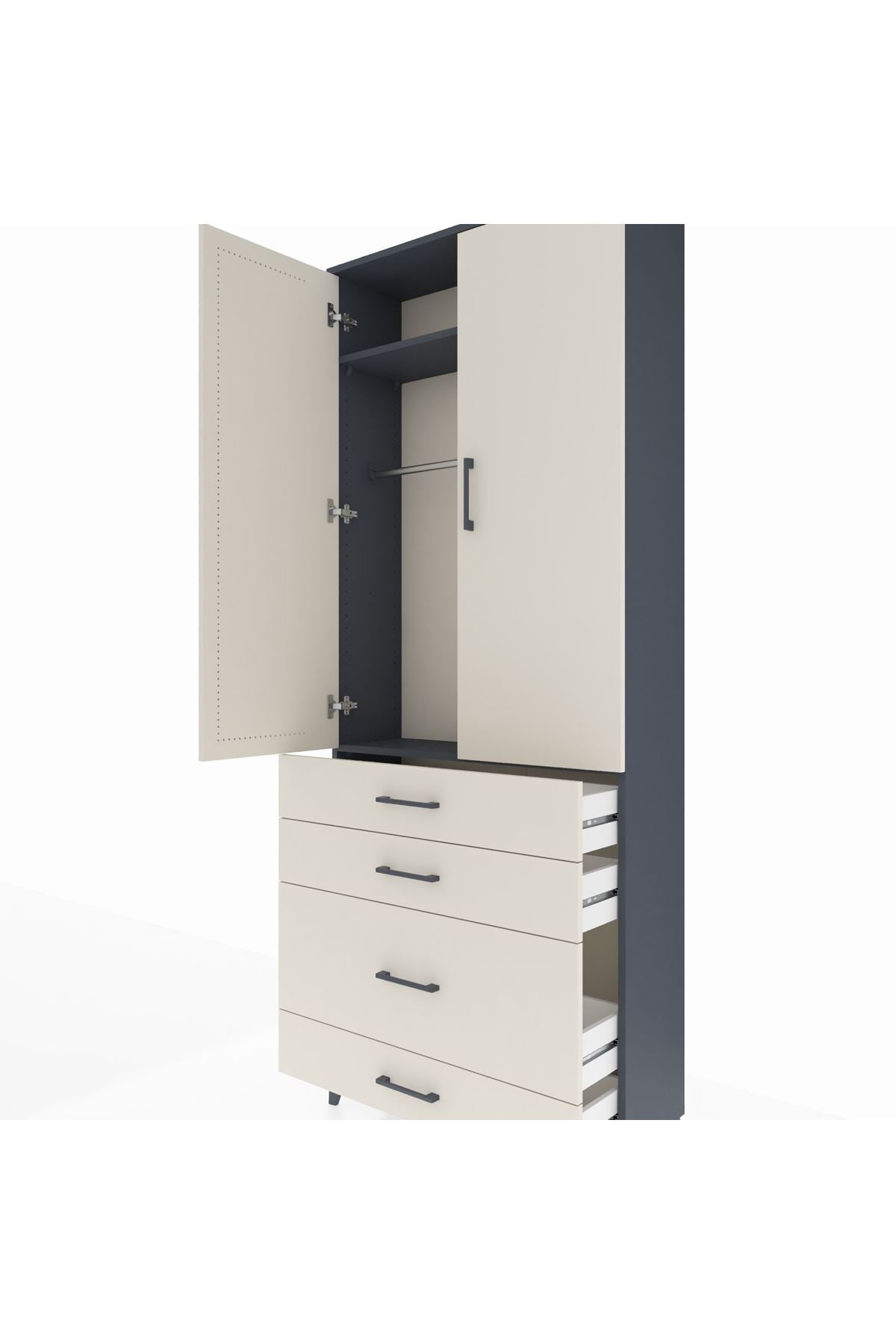 Arges Dolap 2 Raflı 4 Çekmeceli Tek Askılı 88x30x221 - S30M094V4A