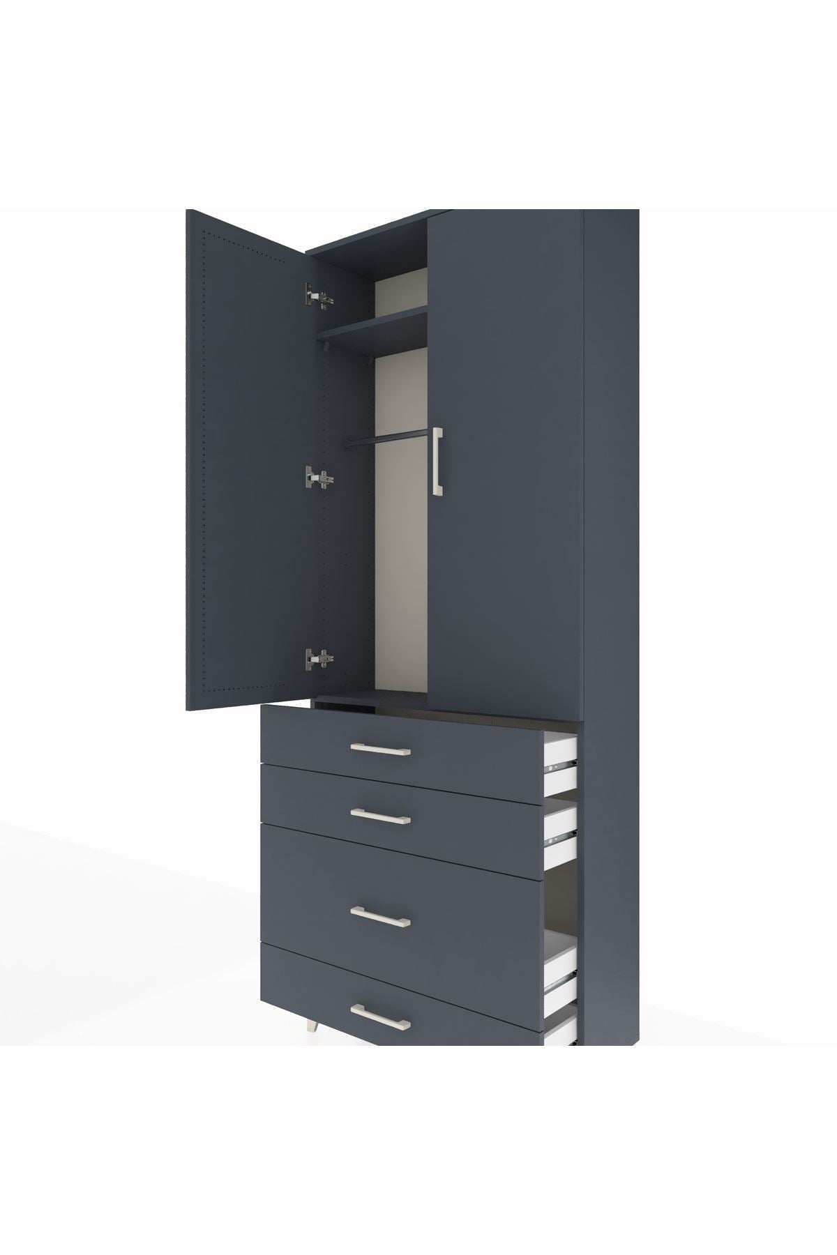 Arges Dolap 2 Raflı 4 Çekmeceli Tek Askılı 88x30x221 - S30M094V5A