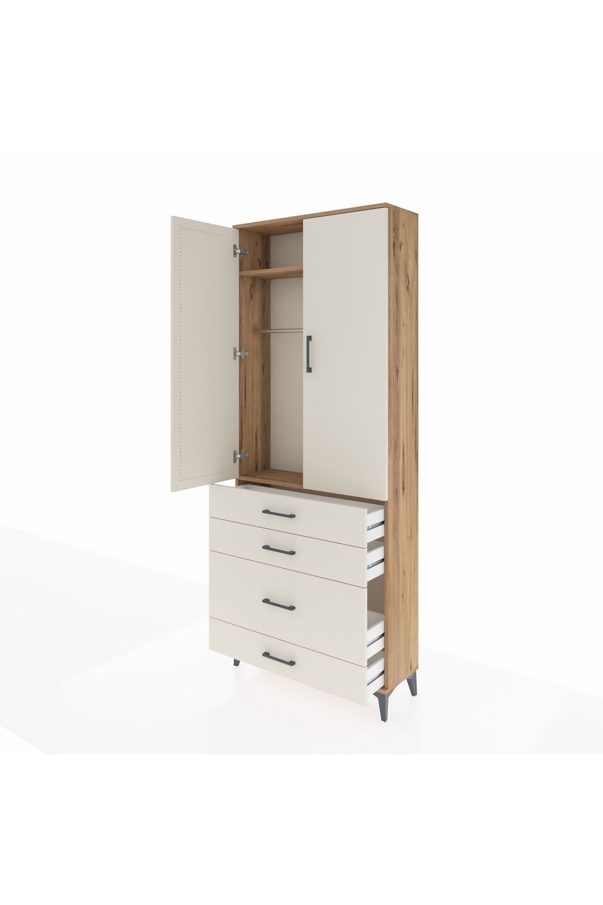 Arges Dolap 2 Raflı 4 Çekmeceli Tek Askılı 88x30x221 - S30M094V7A