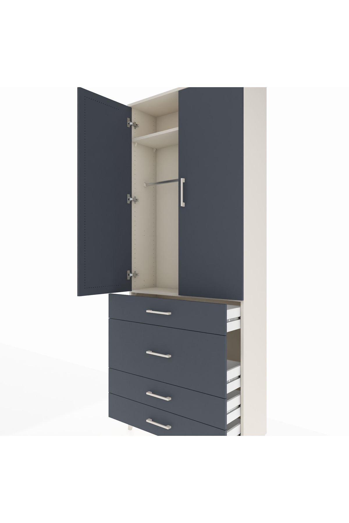 Arges Dolap 2 Raflı 4 Çekmeceli Tek Askılı 88x30x221 - S30M097V2A