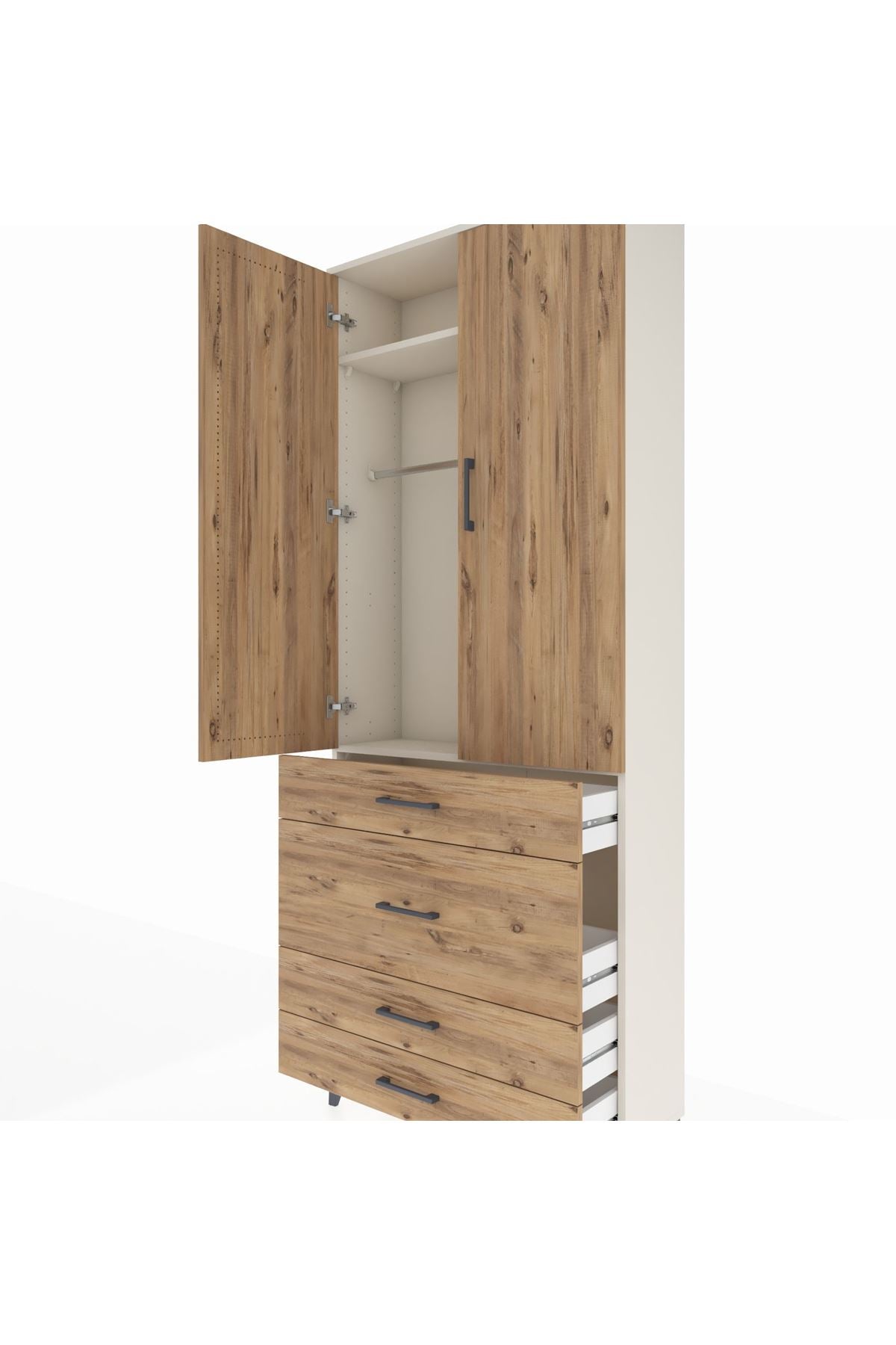 Arges Dolap 2 Raflı 4 Çekmeceli Tek Askılı 88x30x221 - S30M097V3A