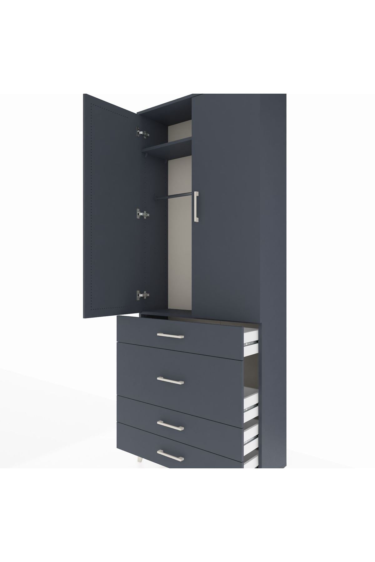 Arges Dolap 2 Raflı 4 Çekmeceli Tek Askılı 88x30x221 - S30M097V5A