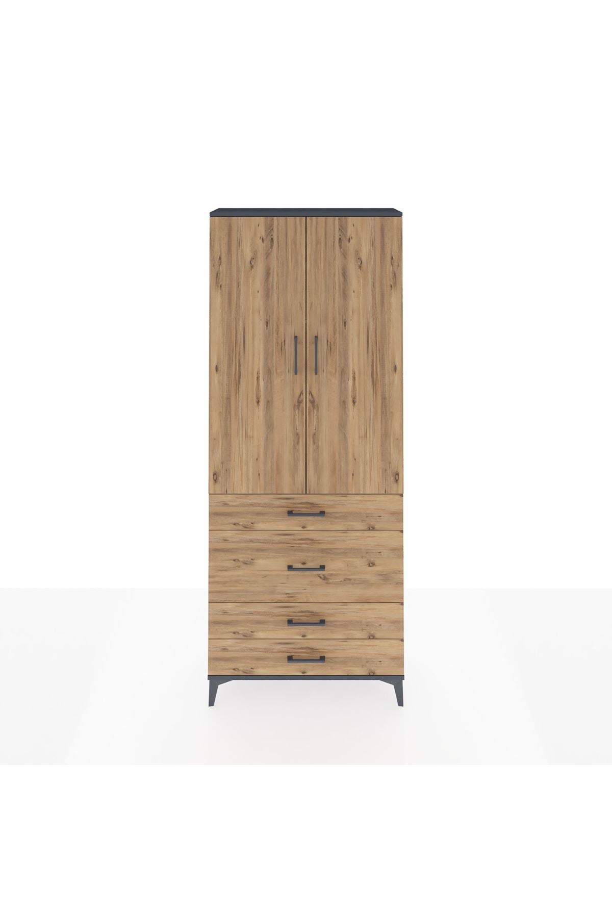 Arges Dolap 2 Raflı 4 Çekmeceli Tek Askılı 88x30x221 - S30M097V6A