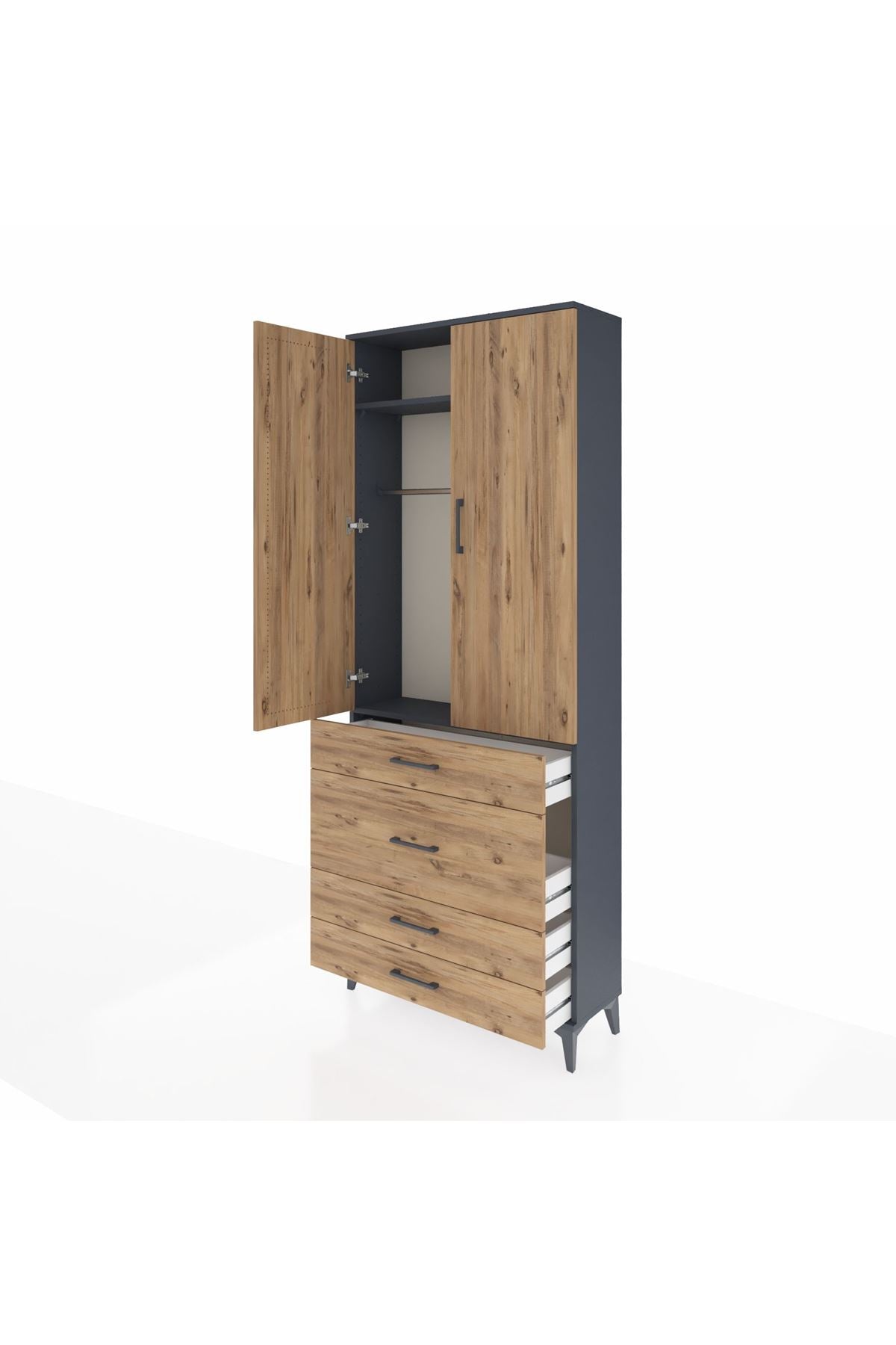 Arges Dolap 2 Raflı 4 Çekmeceli Tek Askılı 88x30x221 - S30M097V6A