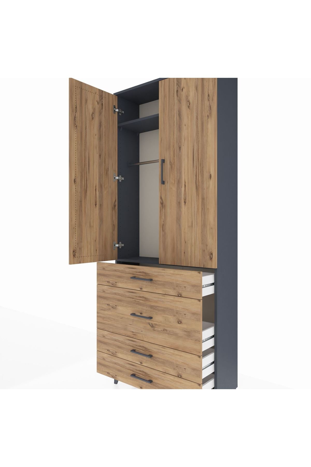 Arges Dolap 2 Raflı 4 Çekmeceli Tek Askılı 88x30x221 - S30M097V6A
