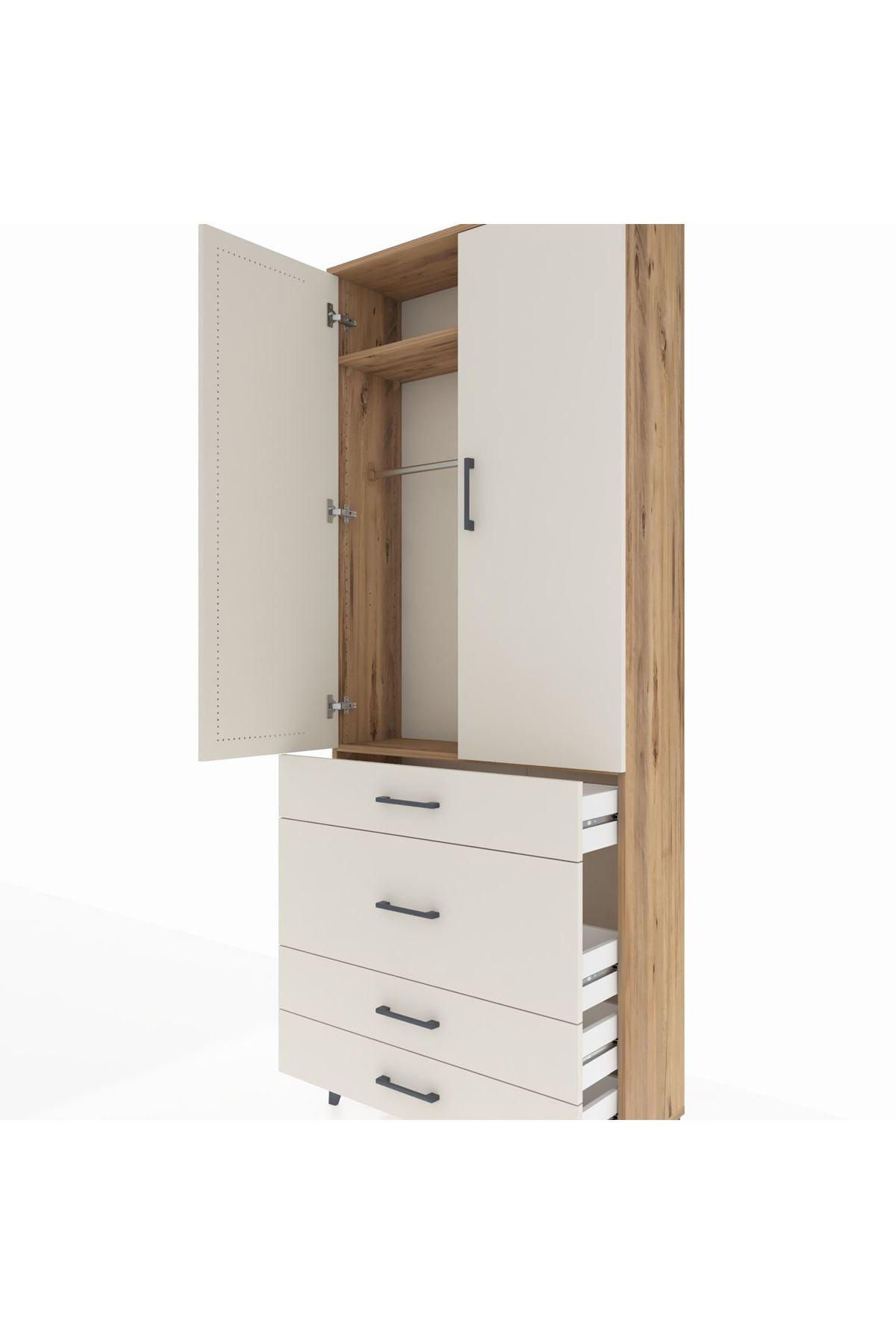 Arges Dolap 2 Raflı 4 Çekmeceli Tek Askılı 88x30x221 - S30M097V7A
