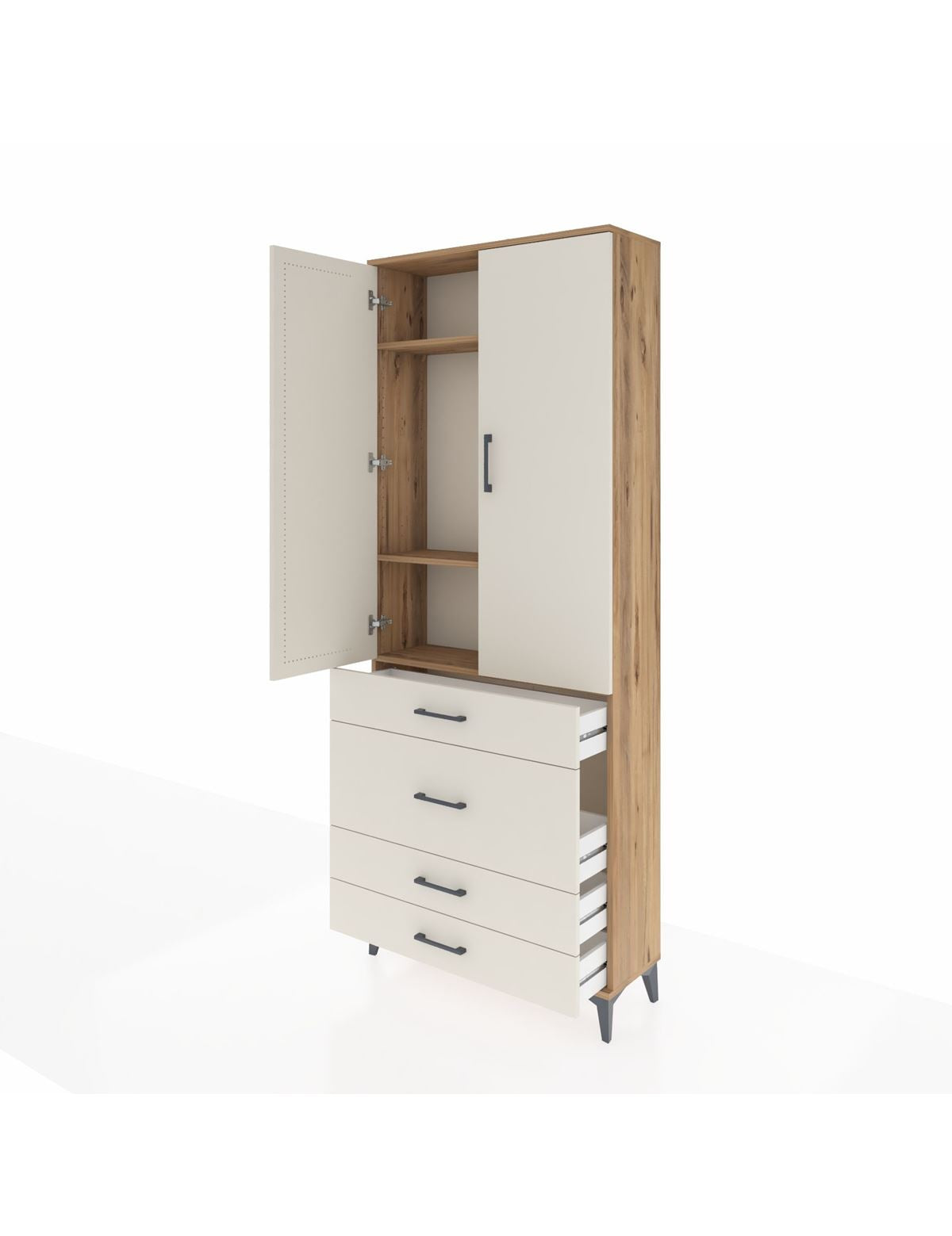 Arges Dolap 3 Raflı 4 Çekmeceli 2 Kapaklı 88x30x221 - S30M098V7A
