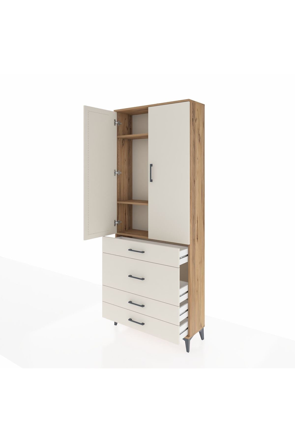 Arges Dolap 3 Raflı 4 Çekmeceli 2 Kapaklı 88x30x221 - S30M098V7A