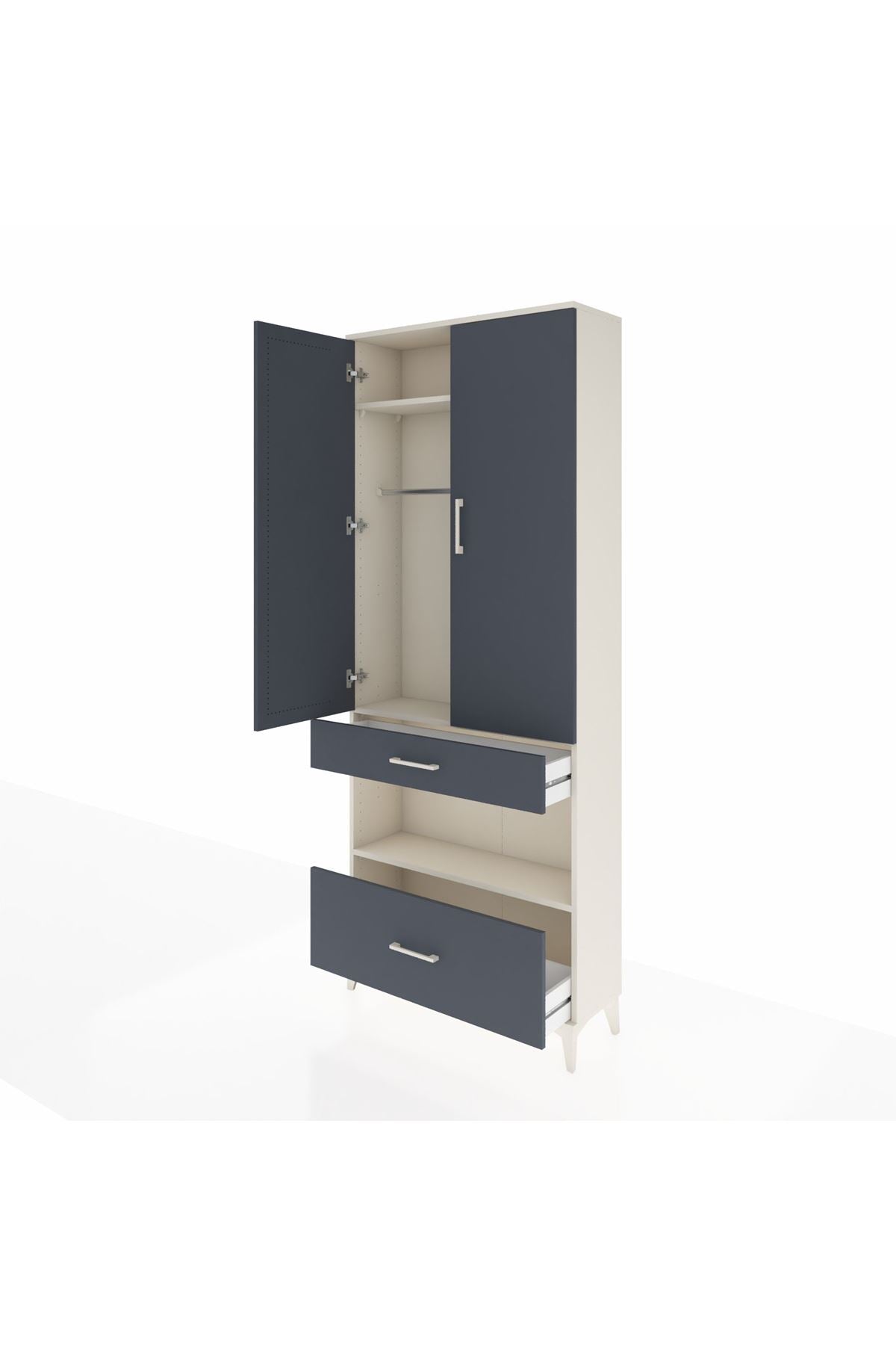 Arges Dolap 3 Raflı 2 Çekmeceli Tek Askılı 88x30x221 - S30M100V2A