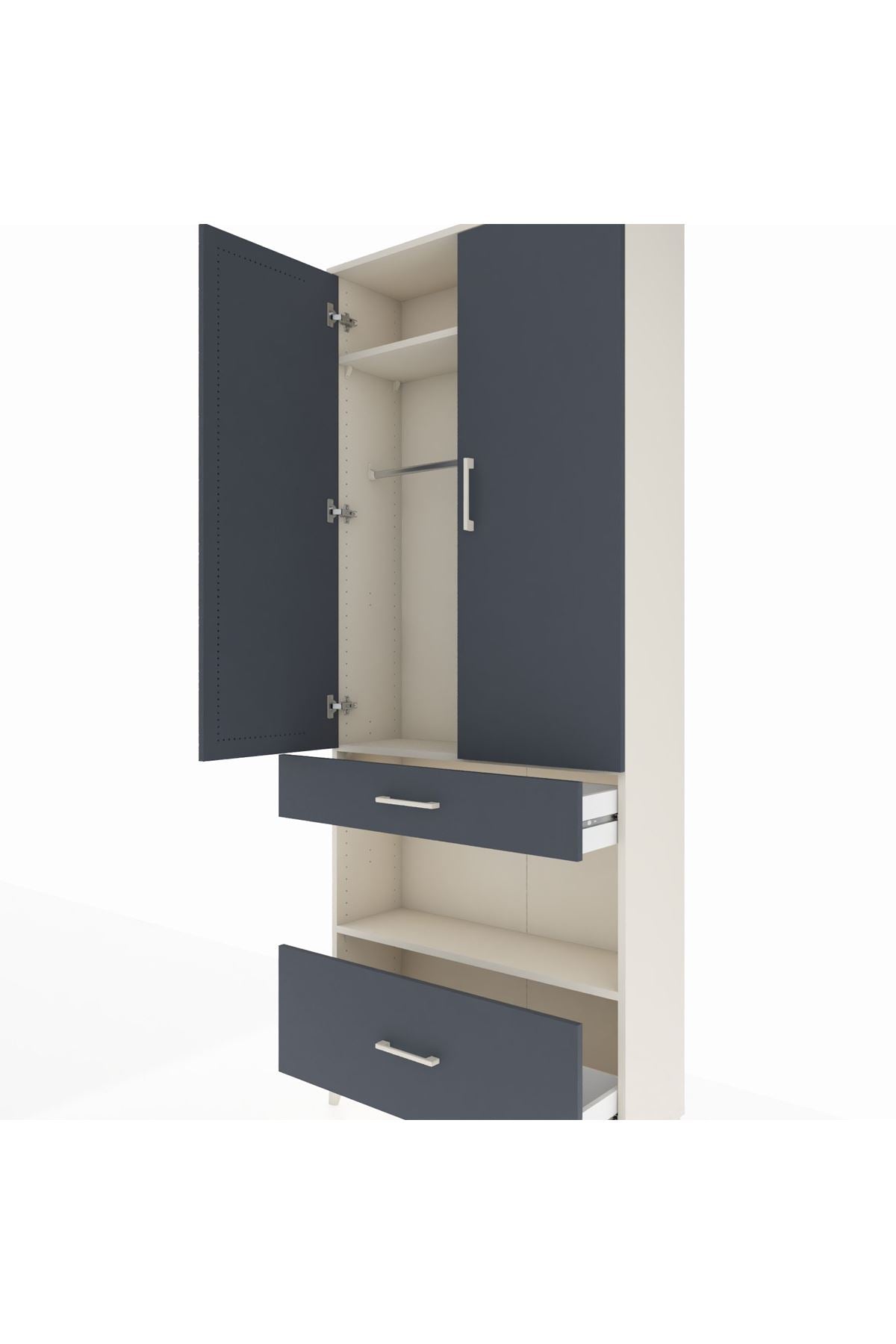 Arges Dolap 3 Raflı 2 Çekmeceli Tek Askılı 88x30x221 - S30M100V2A