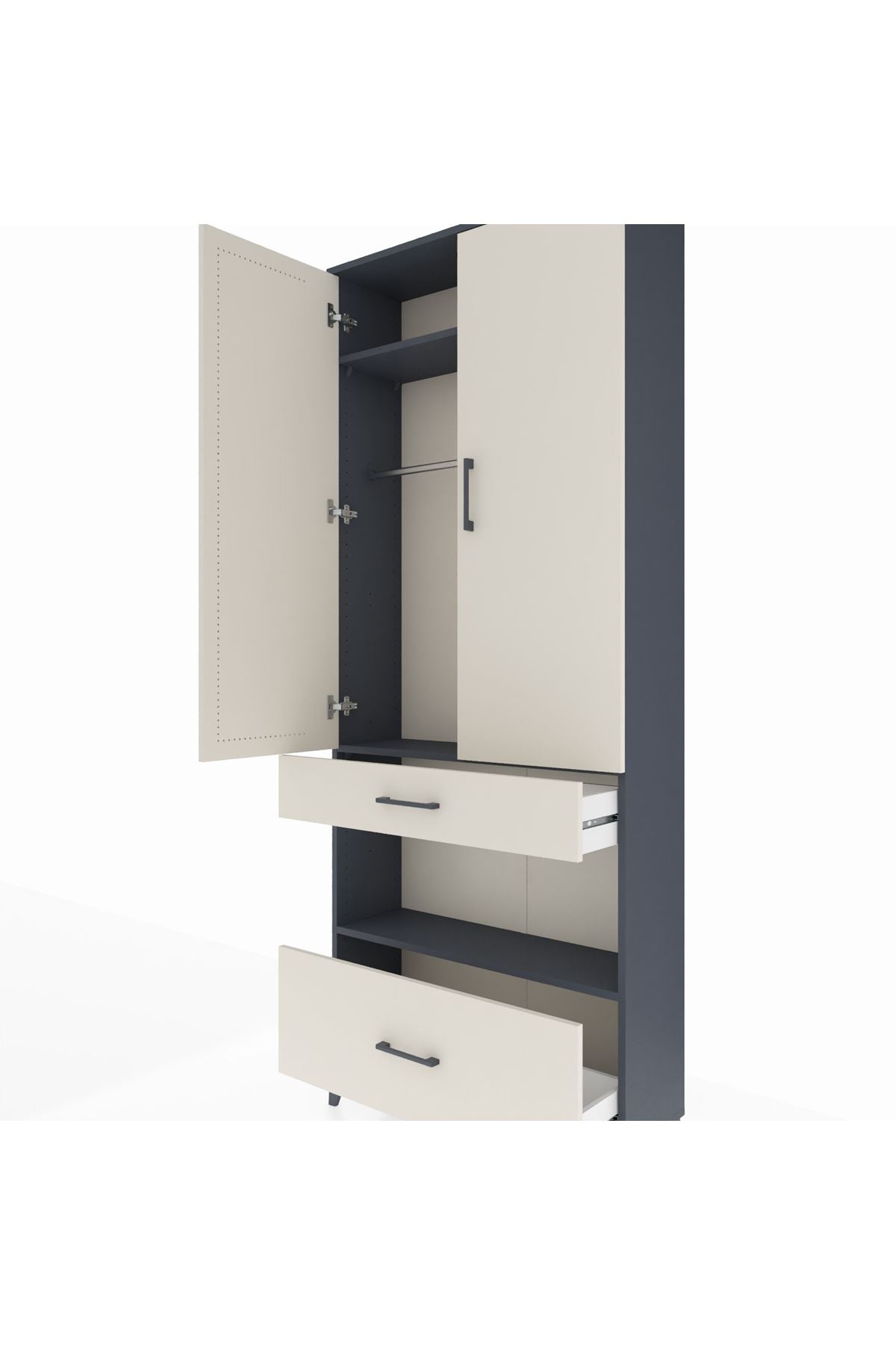 Arges Dolap 3 Raflı 2 Çekmeceli Tek Askılı 88x30x221 - S30M100V4A