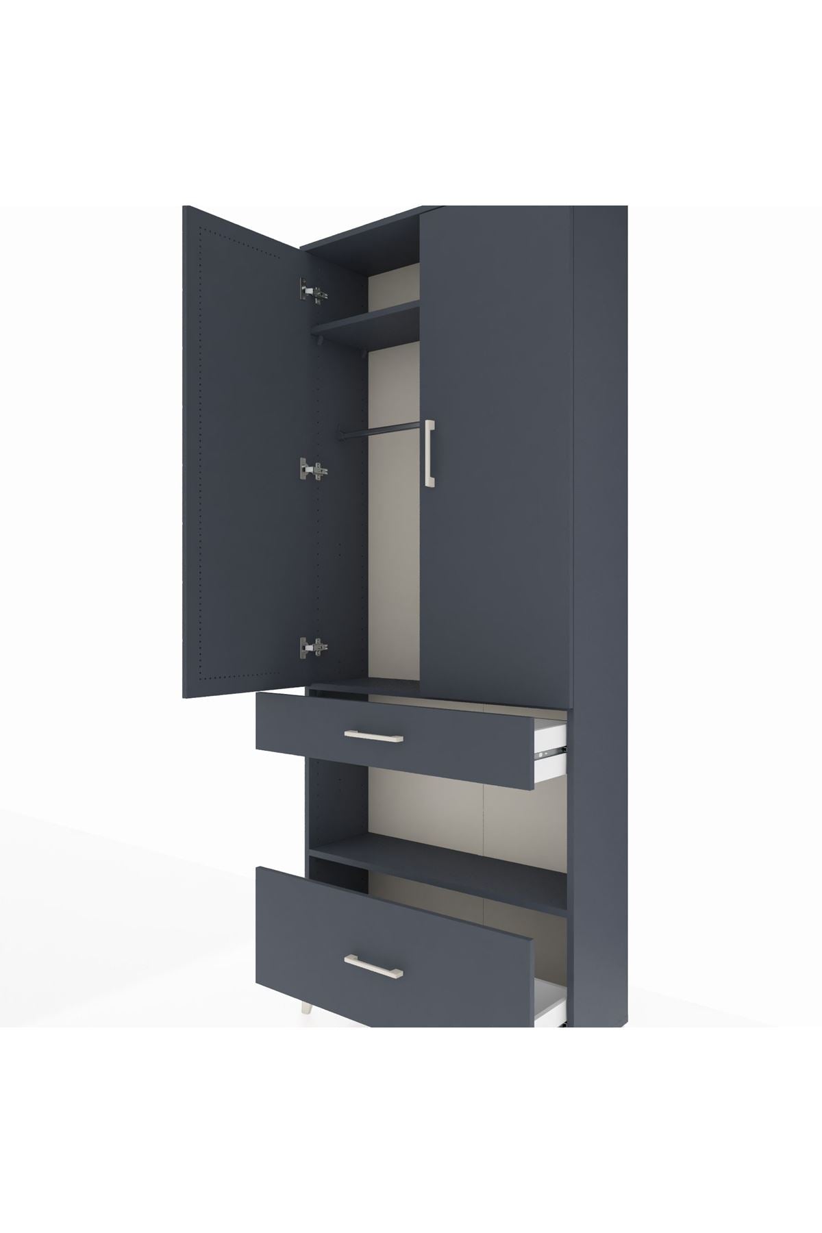 Arges Dolap 3 Raflı 2 Çekmeceli Tek Askılı 88x30x221 - S30M100V5A