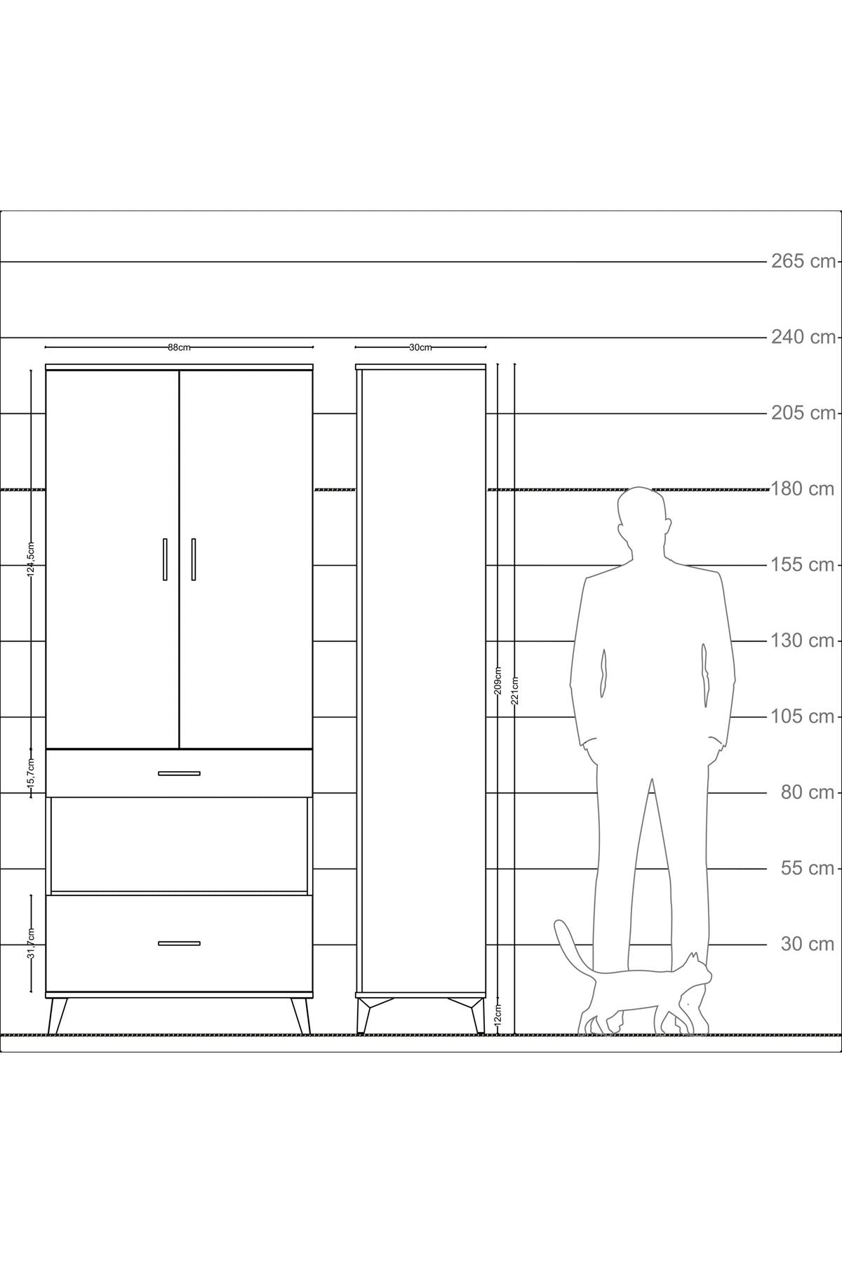 Arges Dolap 3 Raflı 2 Çekmeceli Tek Askılı 88x30x221 - S30M100V5A