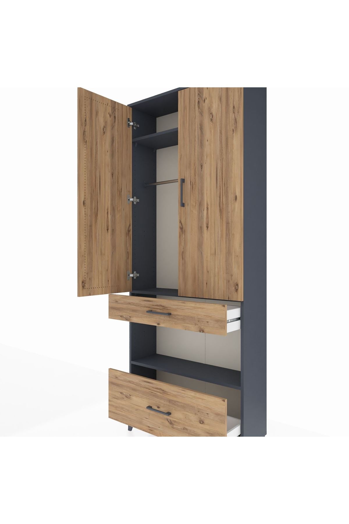 Arges Dolap 3 Raflı 2 Çekmeceli Tek Askılı 88x30x221 - S30M100V6A