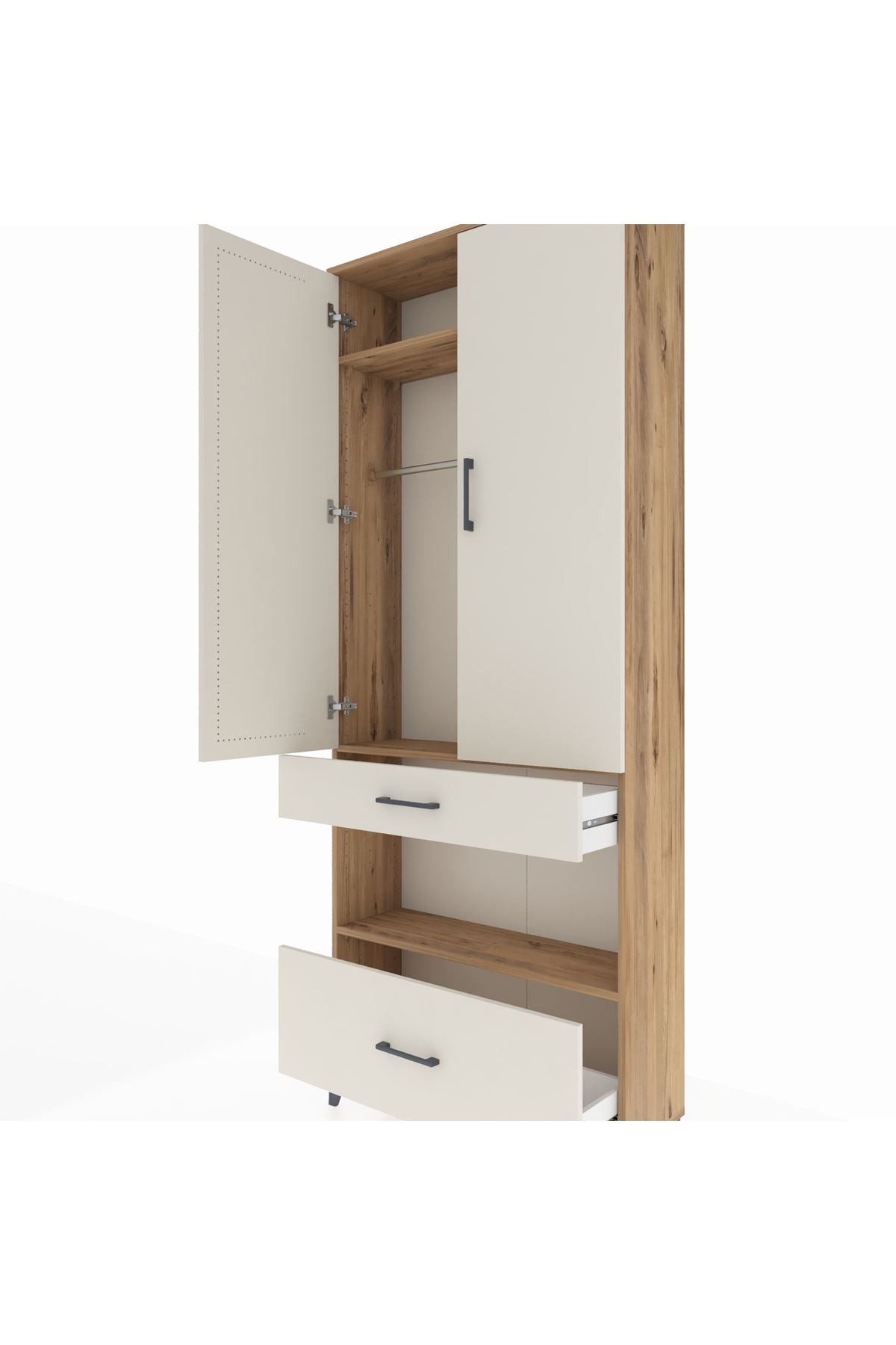 Arges Dolap 3 Raflı 2 Çekmeceli Tek Askılı 88x30x221 - S30M100V7A