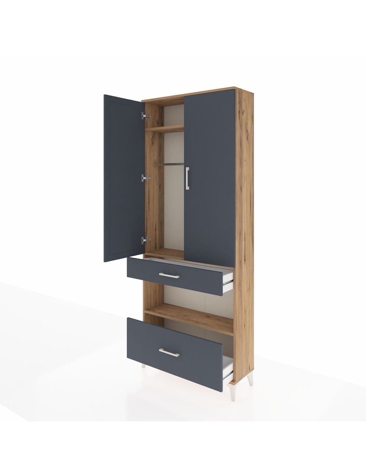 Arges Dolap 3 Raflı 2 Çekmeceli Tek Askılı 88x30x221 - S30M100V8A