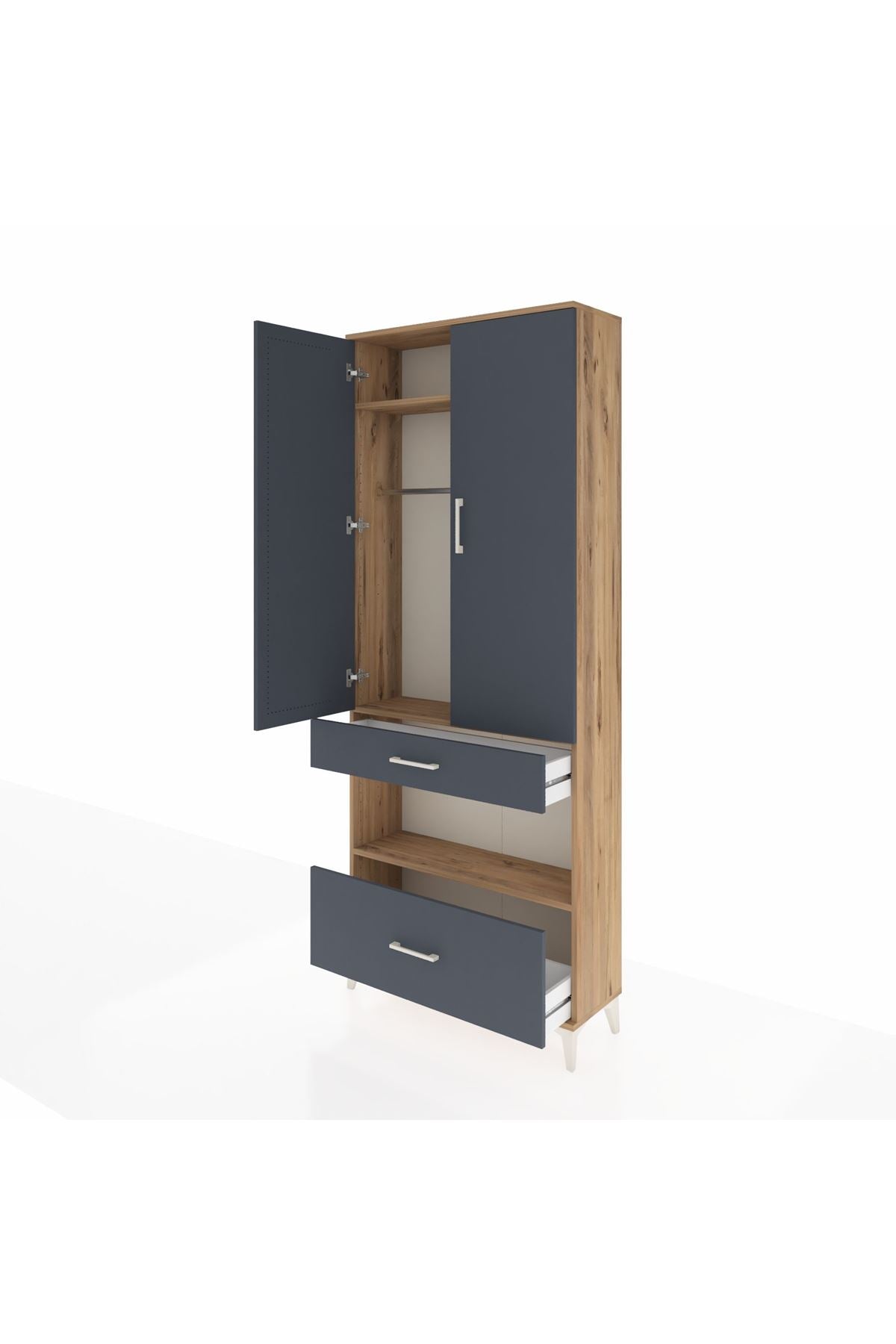 Arges Dolap 3 Raflı 2 Çekmeceli Tek Askılı 88x30x221 - S30M100V8A