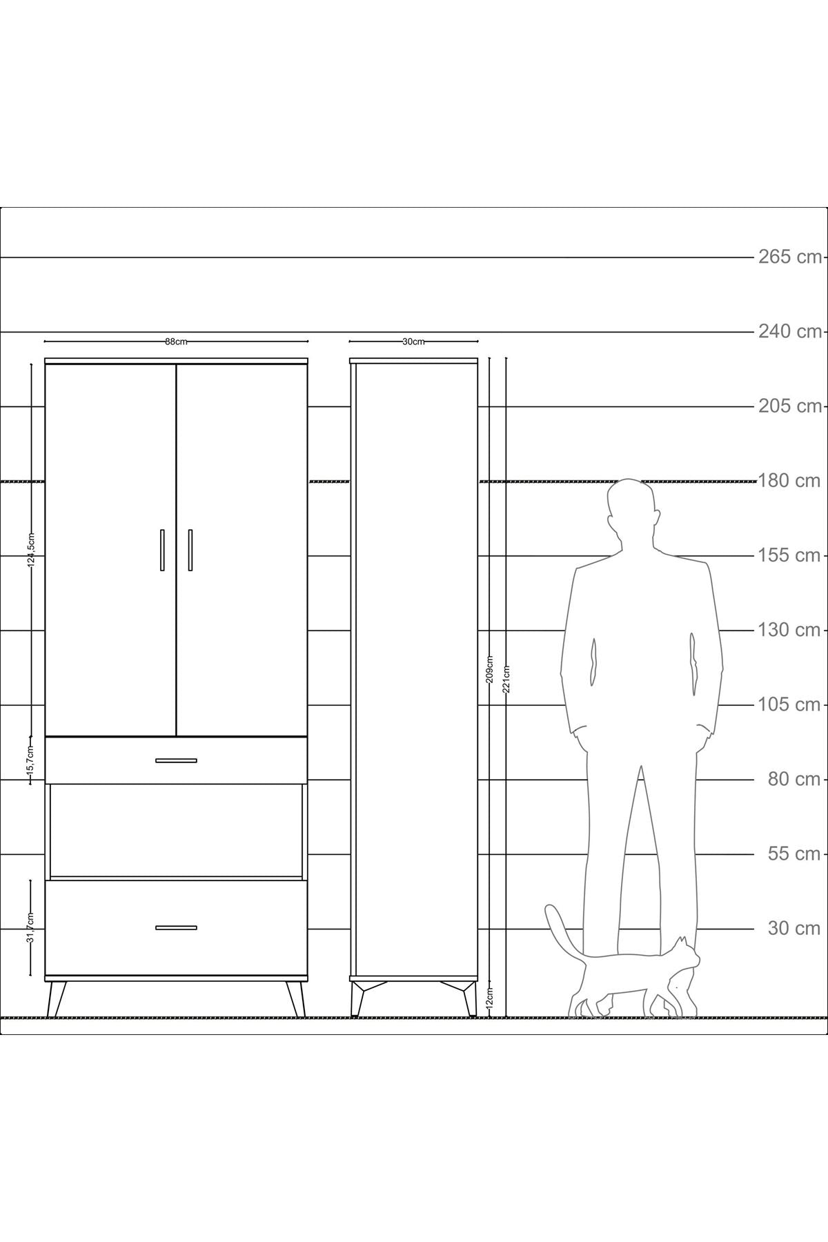 Arges Dolap 4 Raflı 2 Çekmeceli 2 Kapaklı 88x30x221 - S30M101V1A