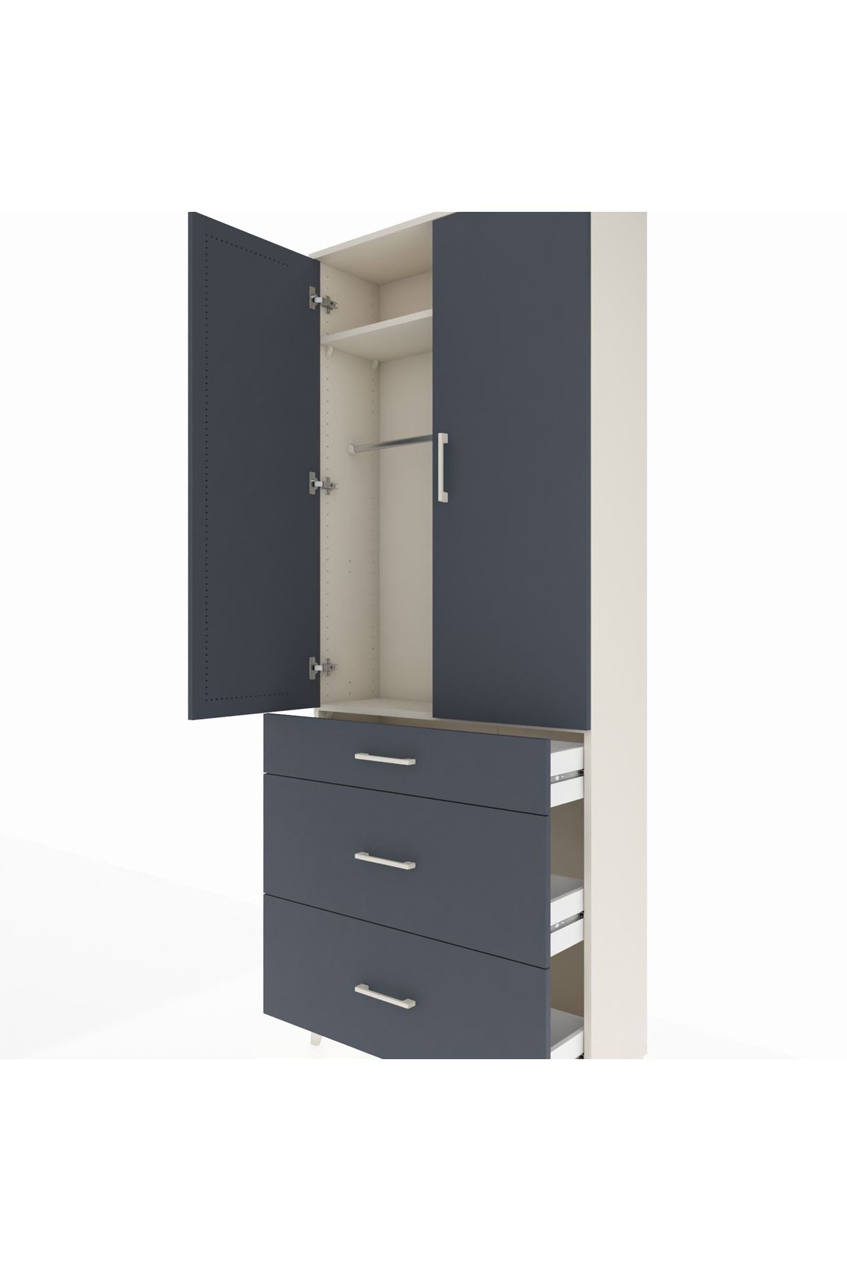 Arges Dolap 2 Raflı 3 Çekmeceli Tek Askılı 88x30x221 - S30M103V2A