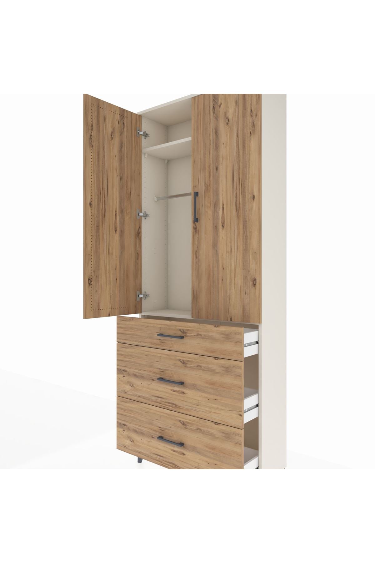 Arges Dolap 2 Raflı 3 Çekmeceli Tek Askılı 88x30x221 - S30M103V3A
