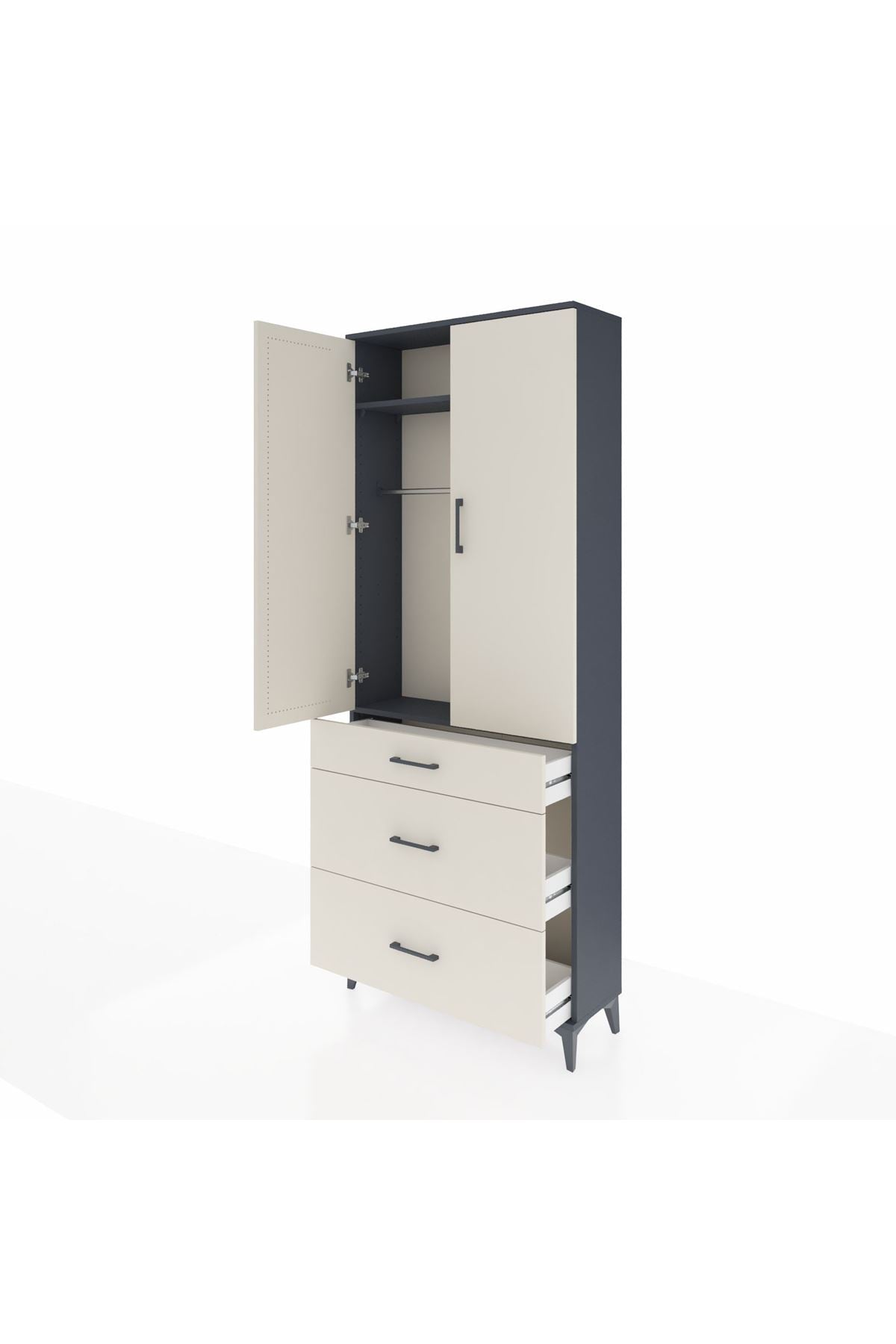 Arges Dolap 2 Raflı 3 Çekmeceli Tek Askılı 88x30x221 - S30M103V4A