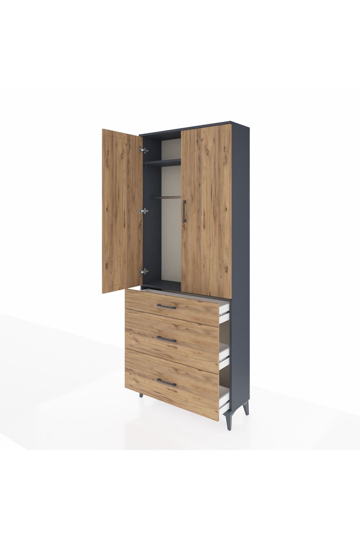 Arges Dolap 2 Raflı 3 Çekmeceli Tek Askılı 88x30x221 - S30M103V6A