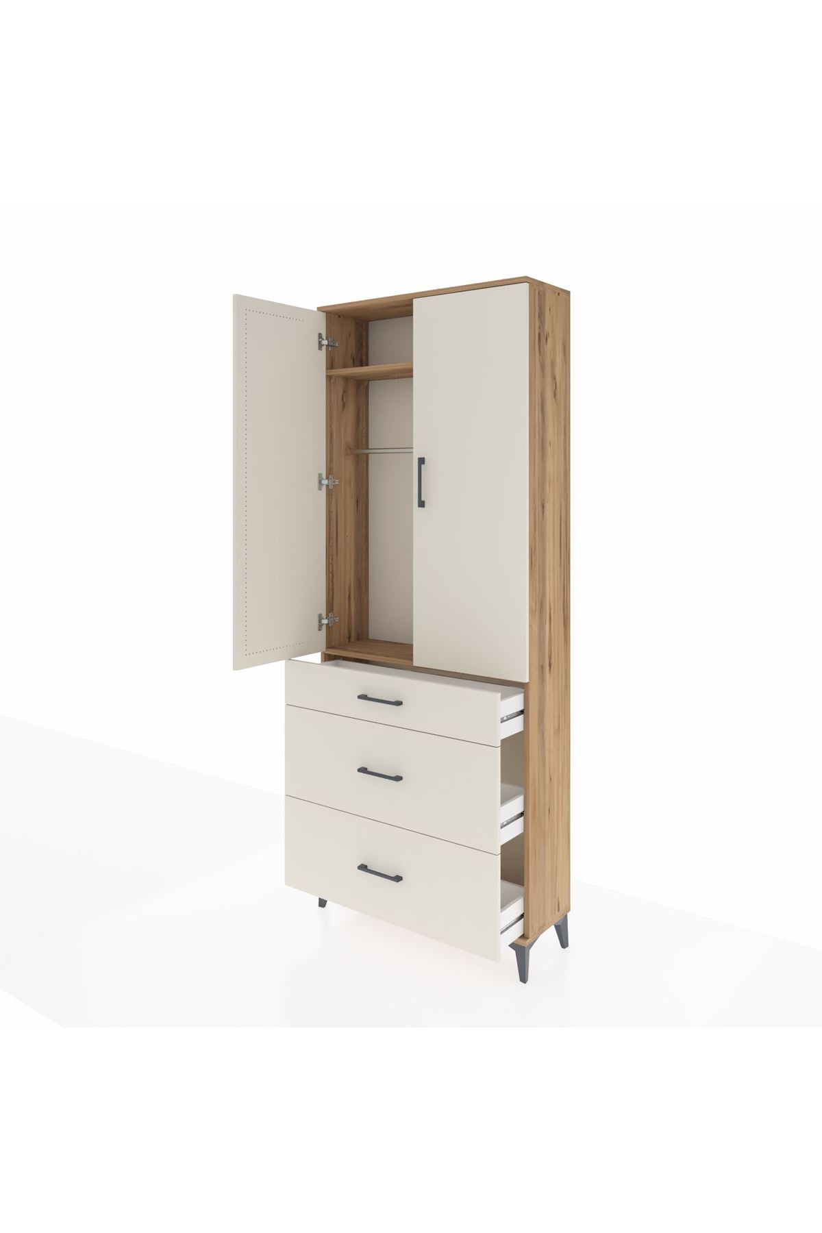 Arges Dolap 2 Raflı 3 Çekmeceli Tek Askılı 88x30x221 - S30M103V7A