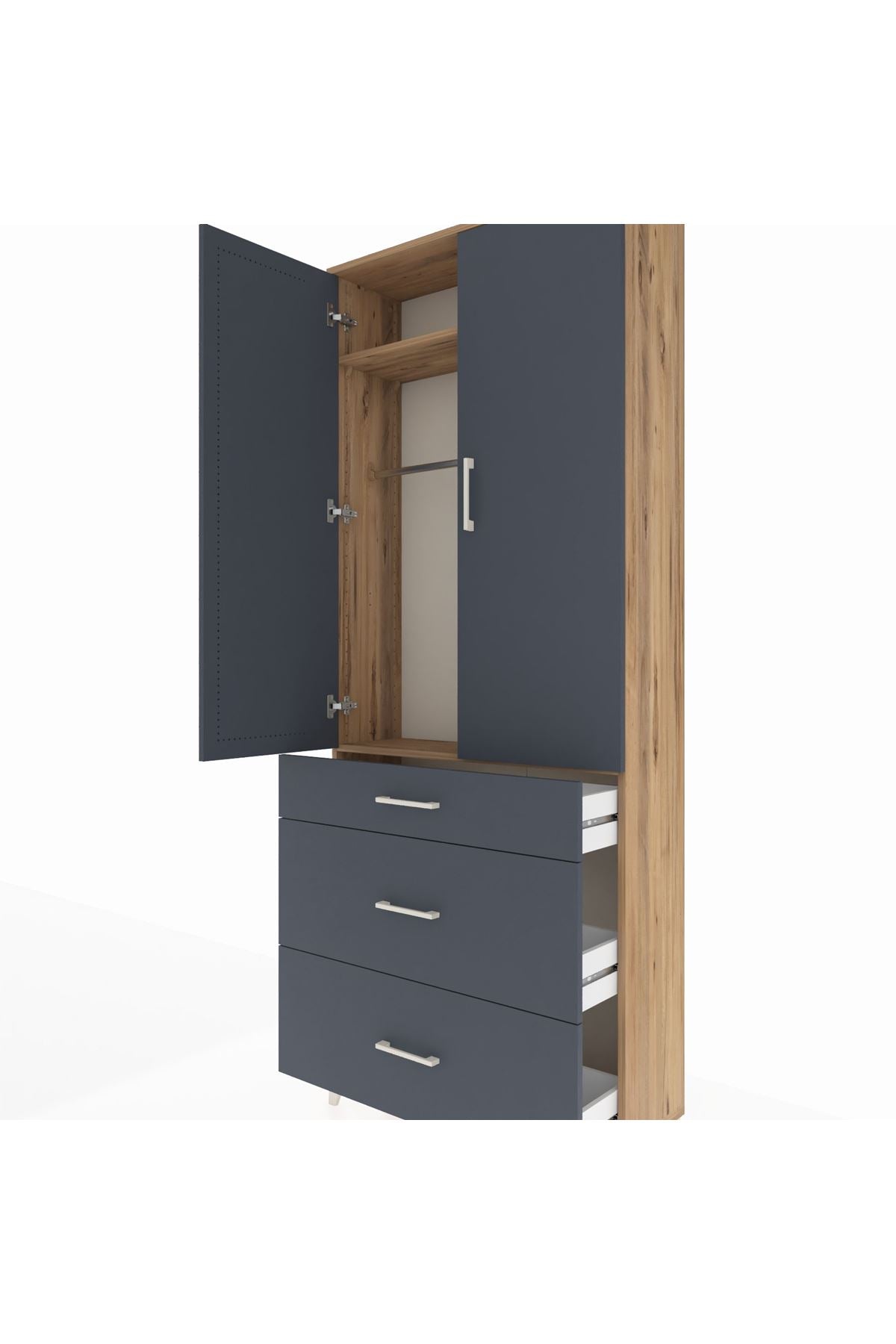 Arges Dolap 2 Raflı 3 Çekmeceli Tek Askılı 88x30x221 - S30M103V8A