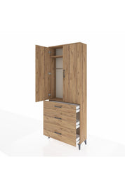 Arges Dolap 2 Raflı 3 Çekmeceli Tek Askılı 88x30x221 - S30M103V9A