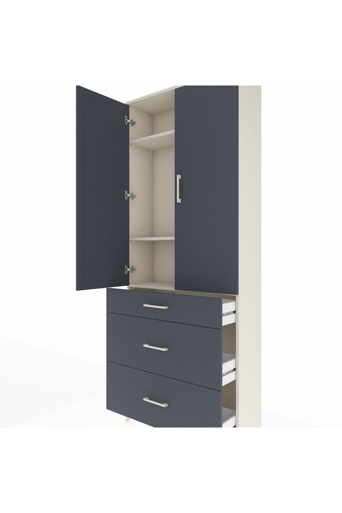 Arges Dolap 3 Raflı 3 Çekmeceli 2 Kapaklı 88x30x221 - S30M104V2A