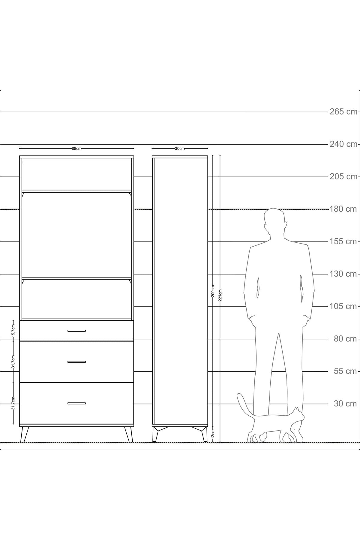 Arges Dolap 3 Raflı 3 Çekmeceli 88x30x221 - S30M105V8A