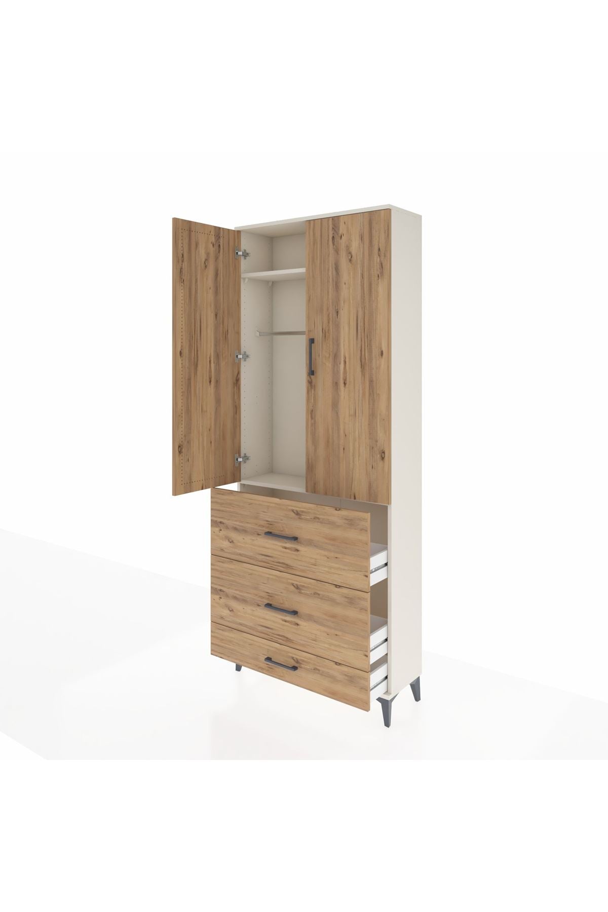 Arges Dolap 2 Raflı 3 Çekmeceli Tek Askılı 88x30x221 - S30M106V3A