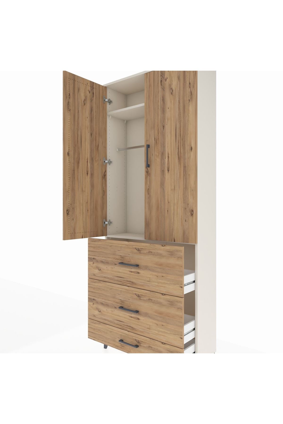 Arges Dolap 2 Raflı 3 Çekmeceli Tek Askılı 88x30x221 - S30M106V3A