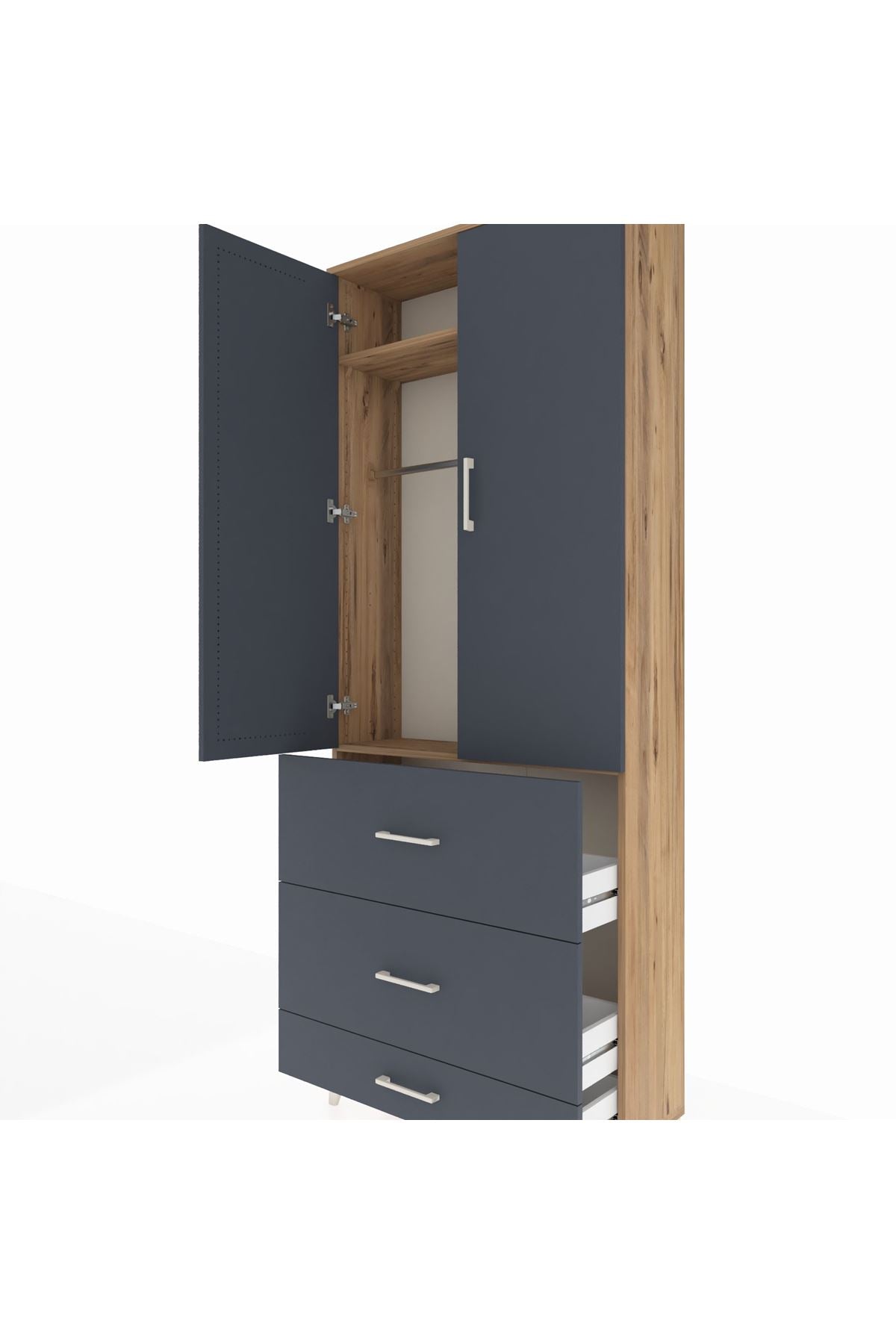 Arges Dolap 2 Raflı 3 Çekmeceli Tek Askılı 88x30x221 - S30M106V8A